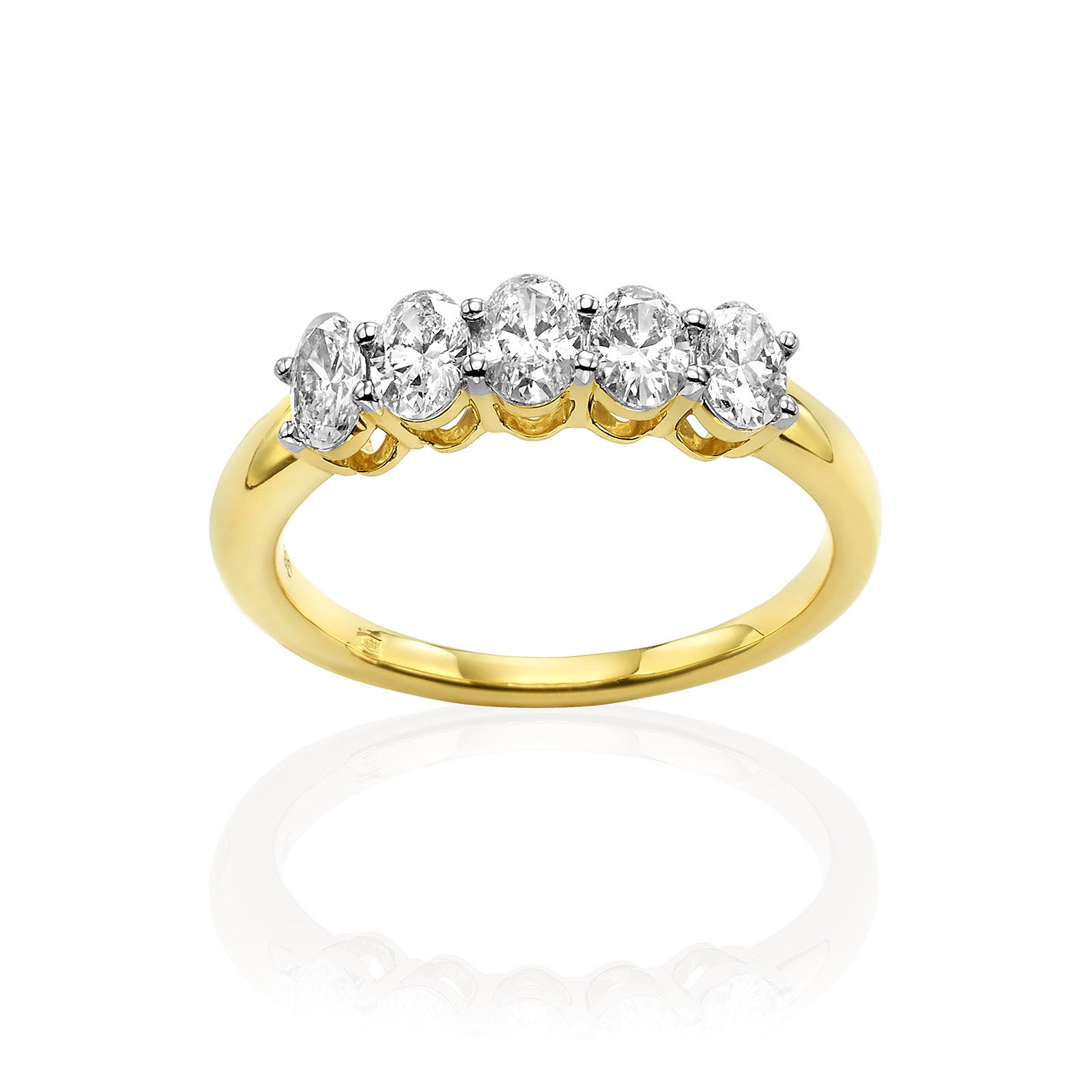 טבעת יהלומי מעבדה מזהב צהוב 14K - שורה אובאליות 1 קראט