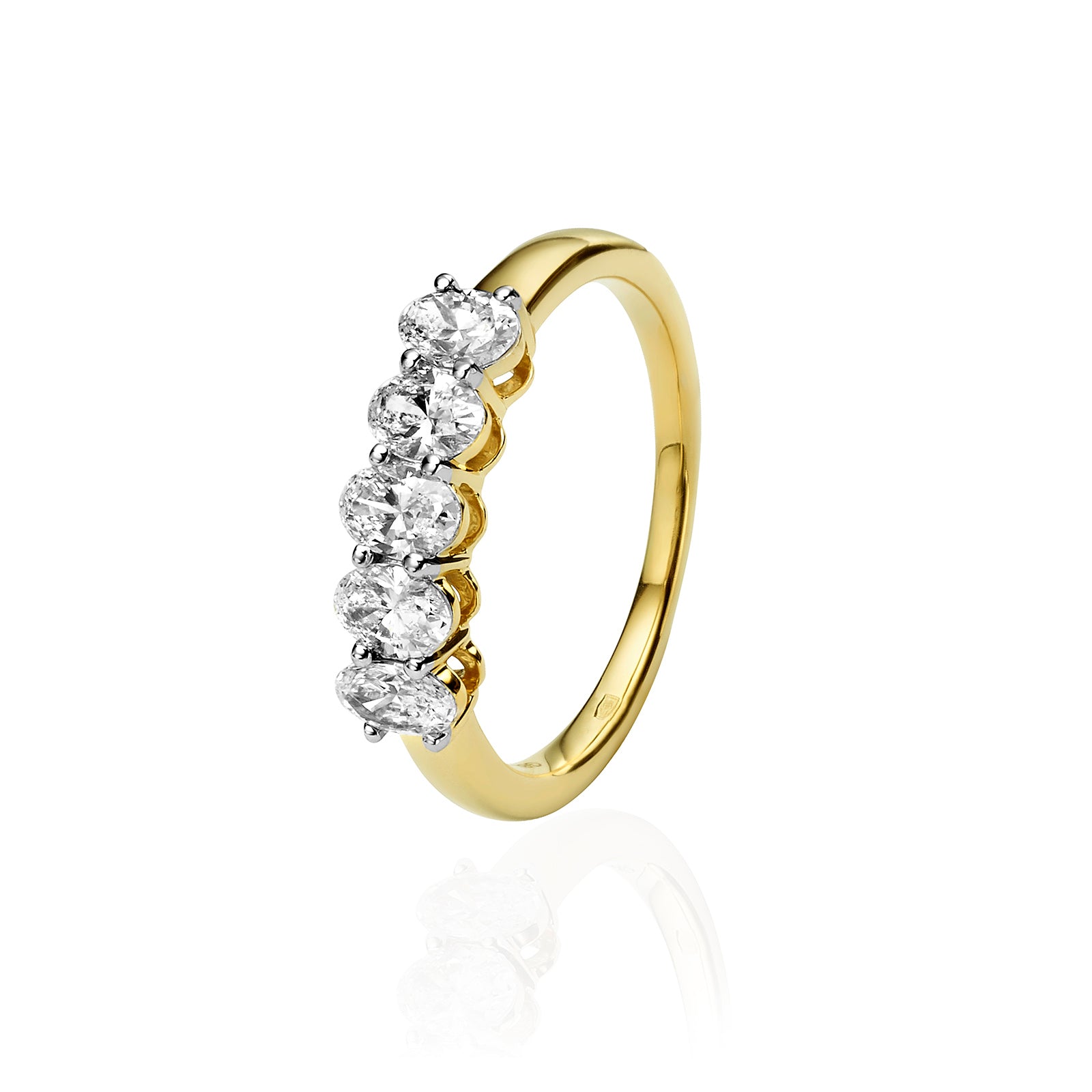 טבעת יהלומי מעבדה מזהב צהוב 14K - שורה אובאליות 1 קראט