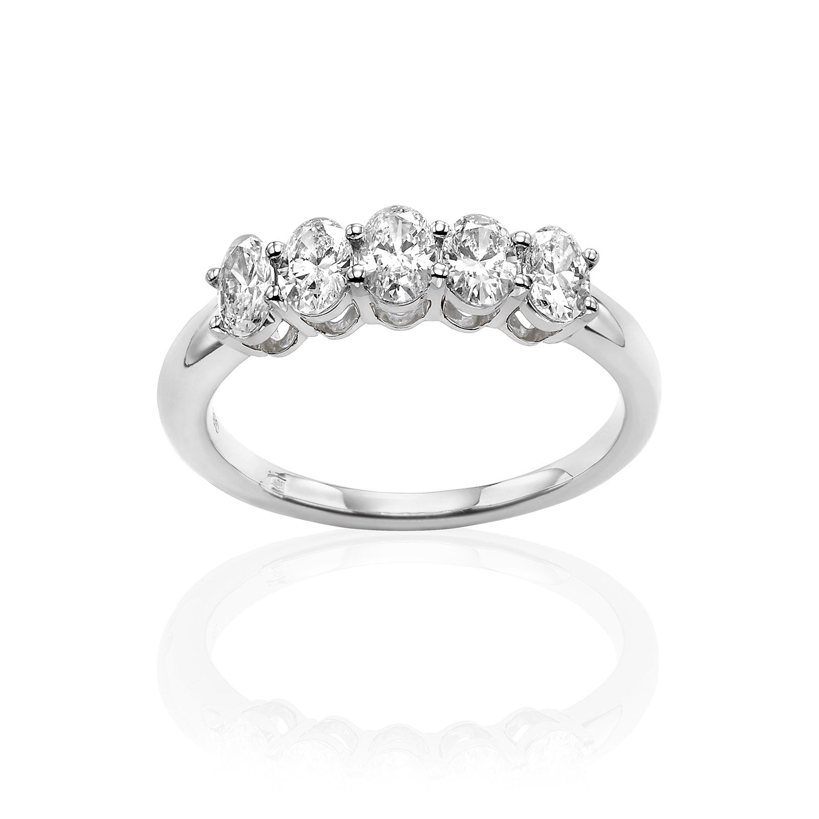 טבעת יהלומי מעבדה מזהב לבן 14K - שורה אובאליות 1 קראט