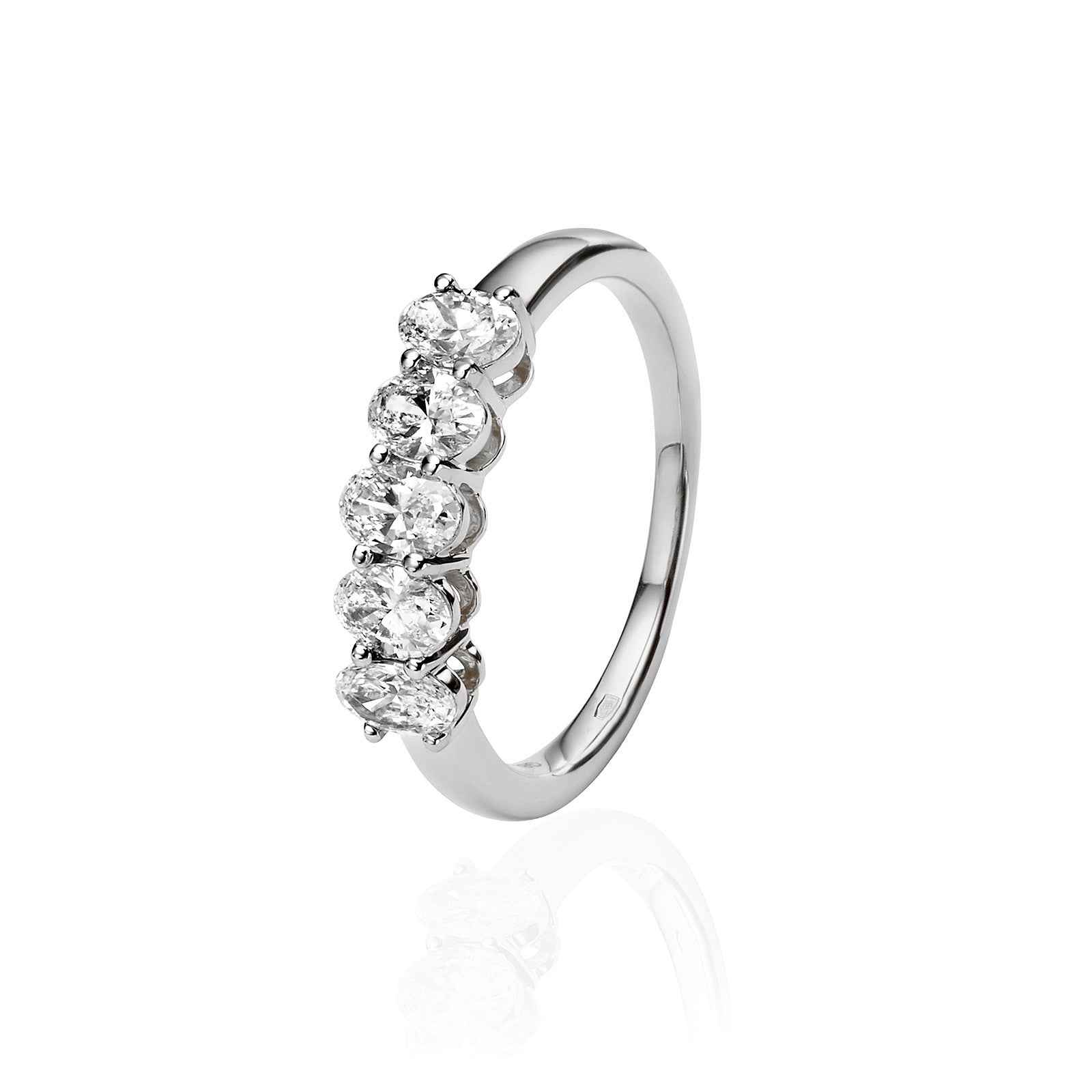 טבעת יהלומי מעבדה מזהב לבן 14K - שורה אובאליות 1 קראט