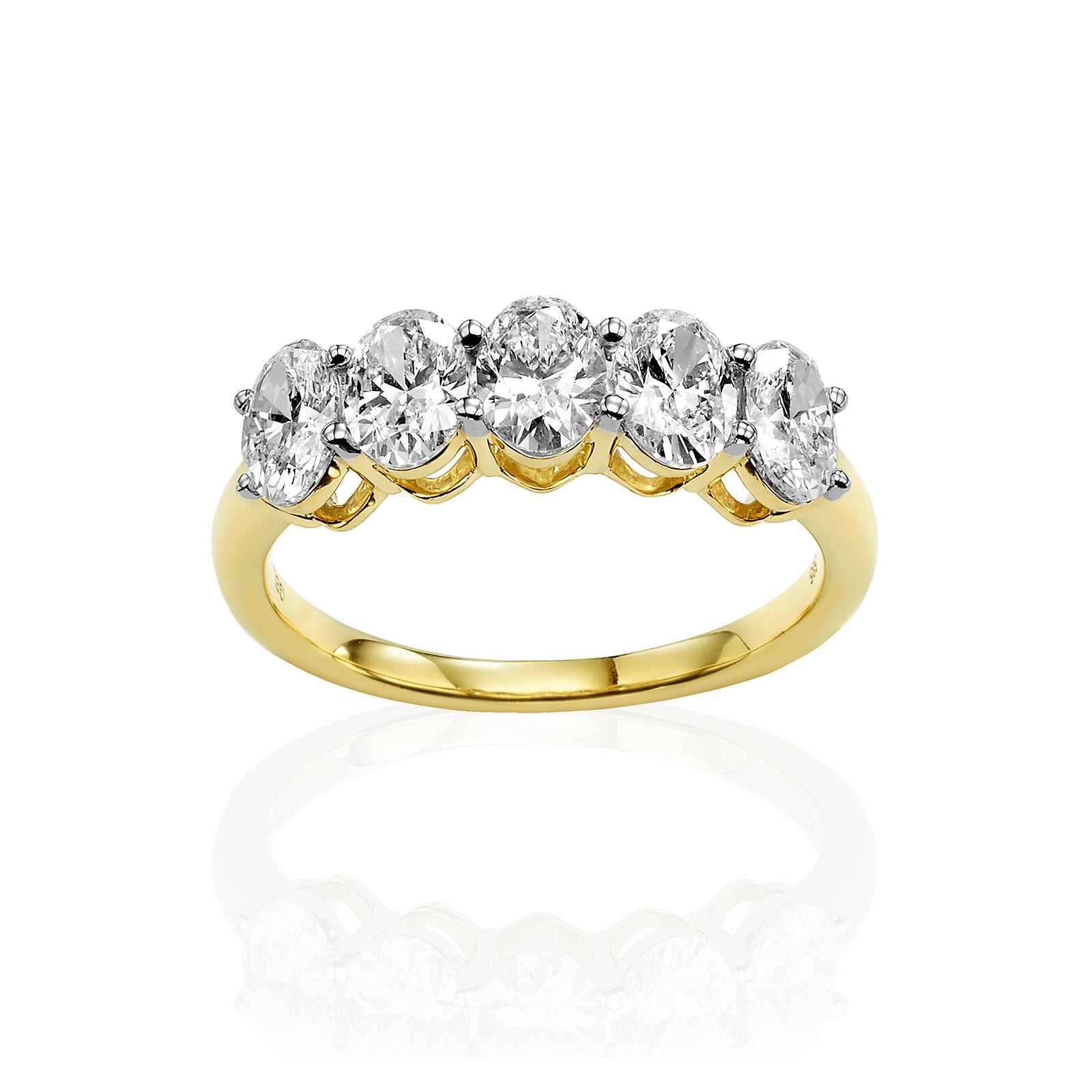 טבעת יהלומי מעבדה מזהב צהוב 14K - שורה אובאליות 2 קראט