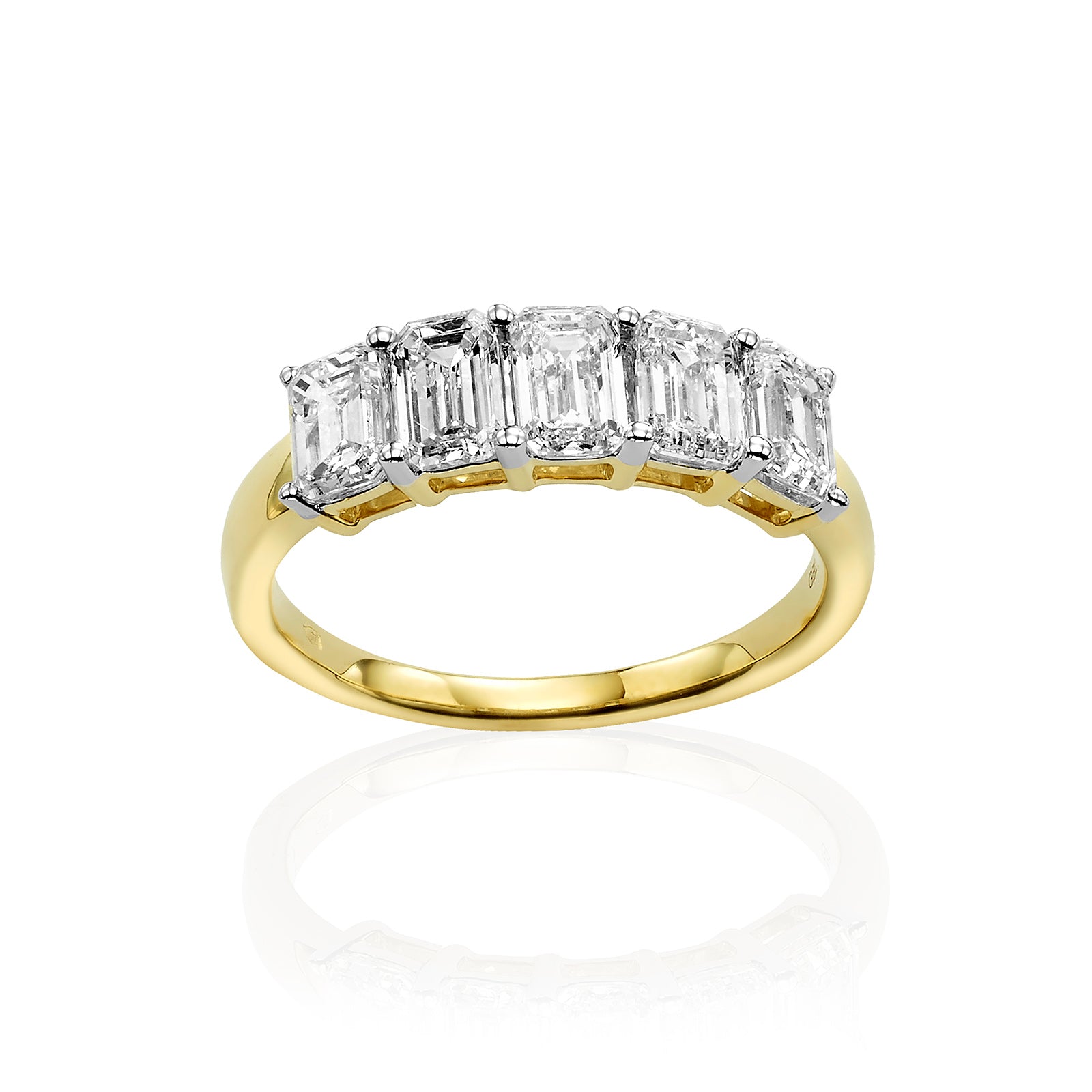 טבעת יהלומי מעבדה מזהב צהוב 14K - שורה אמרלד 1 קראט