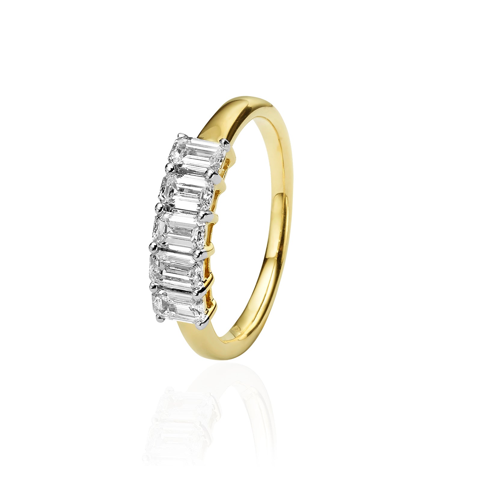 טבעת יהלומי מעבדה מזהב צהוב 14K - שורה אמרלד 1 קראט