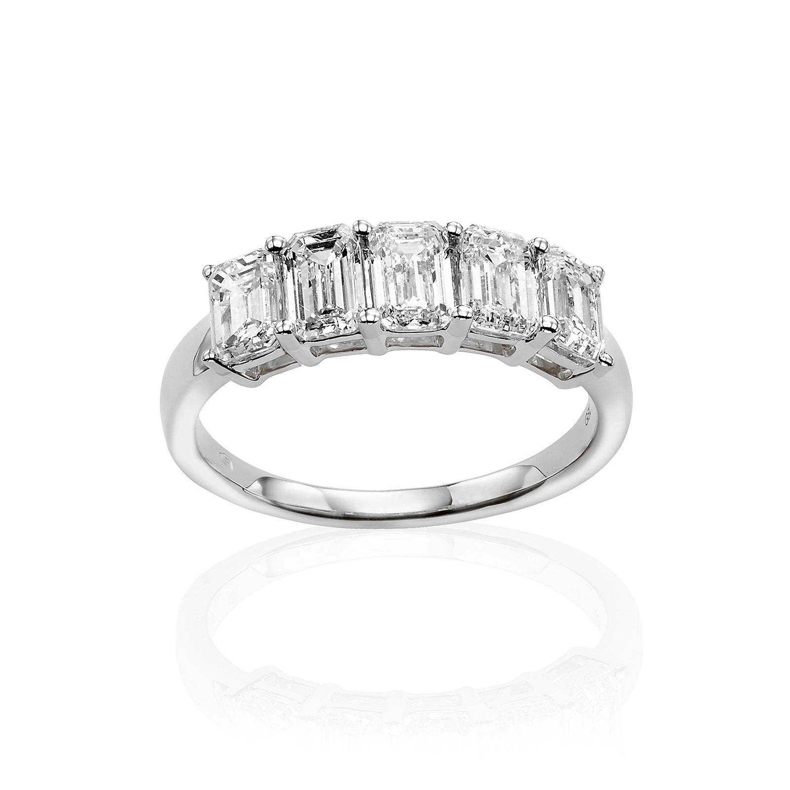 טבעת יהלומי מעבדה מזהב לבן 14K - שורה אמרלד 1 קראט