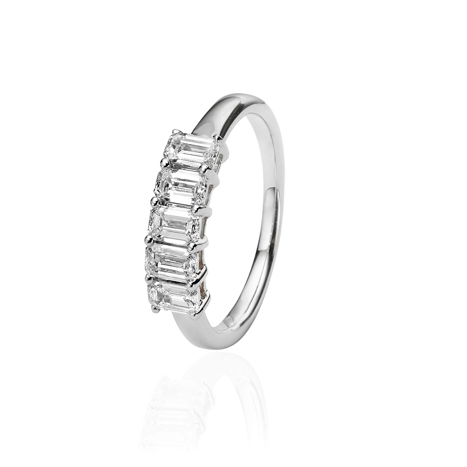 טבעת יהלומי מעבדה מזהב לבן 14K - שורה אמרלד 1 קראט