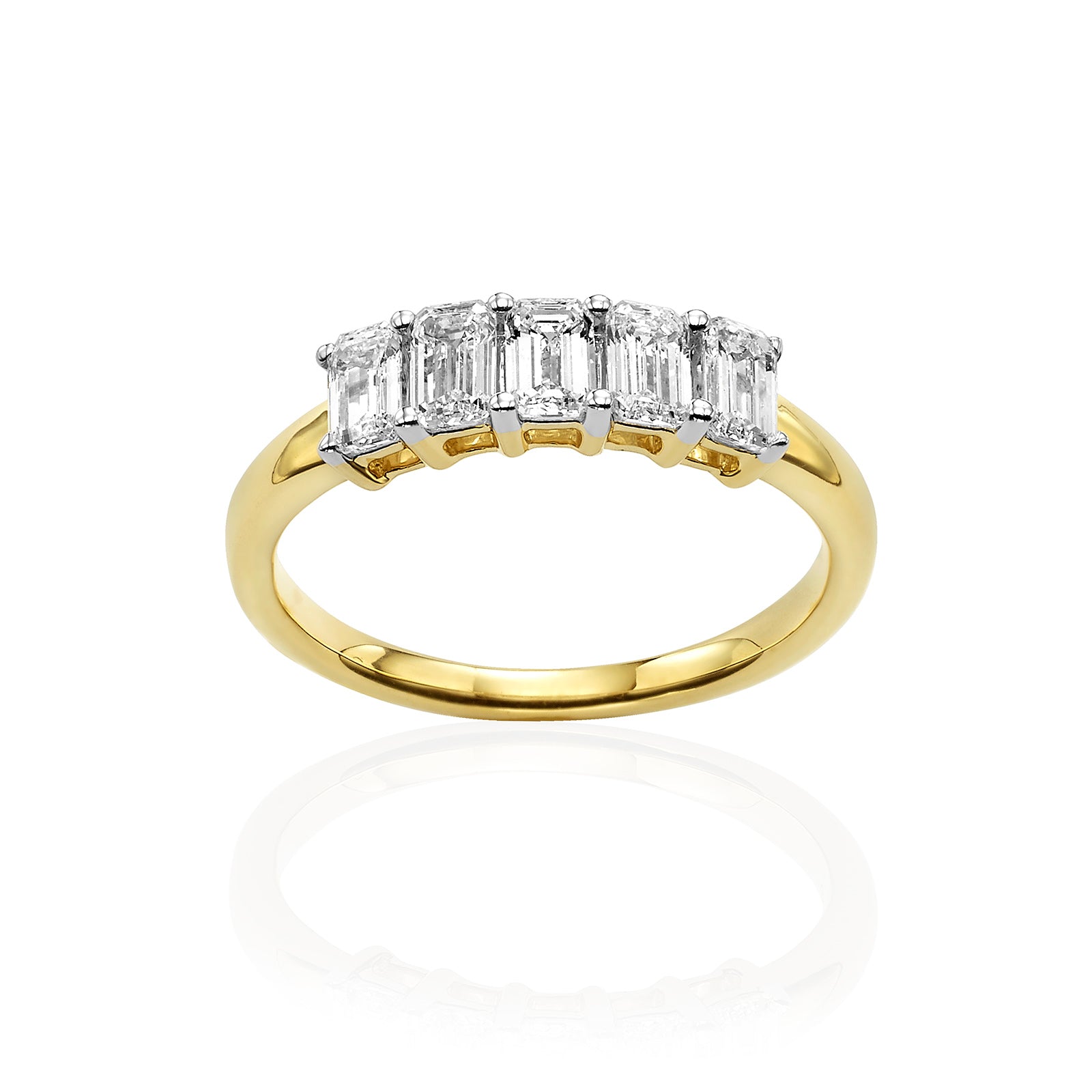 טבעת יהלומי מעבדה מזהב צהוב 14K - שורה אמרלד 2 קראט