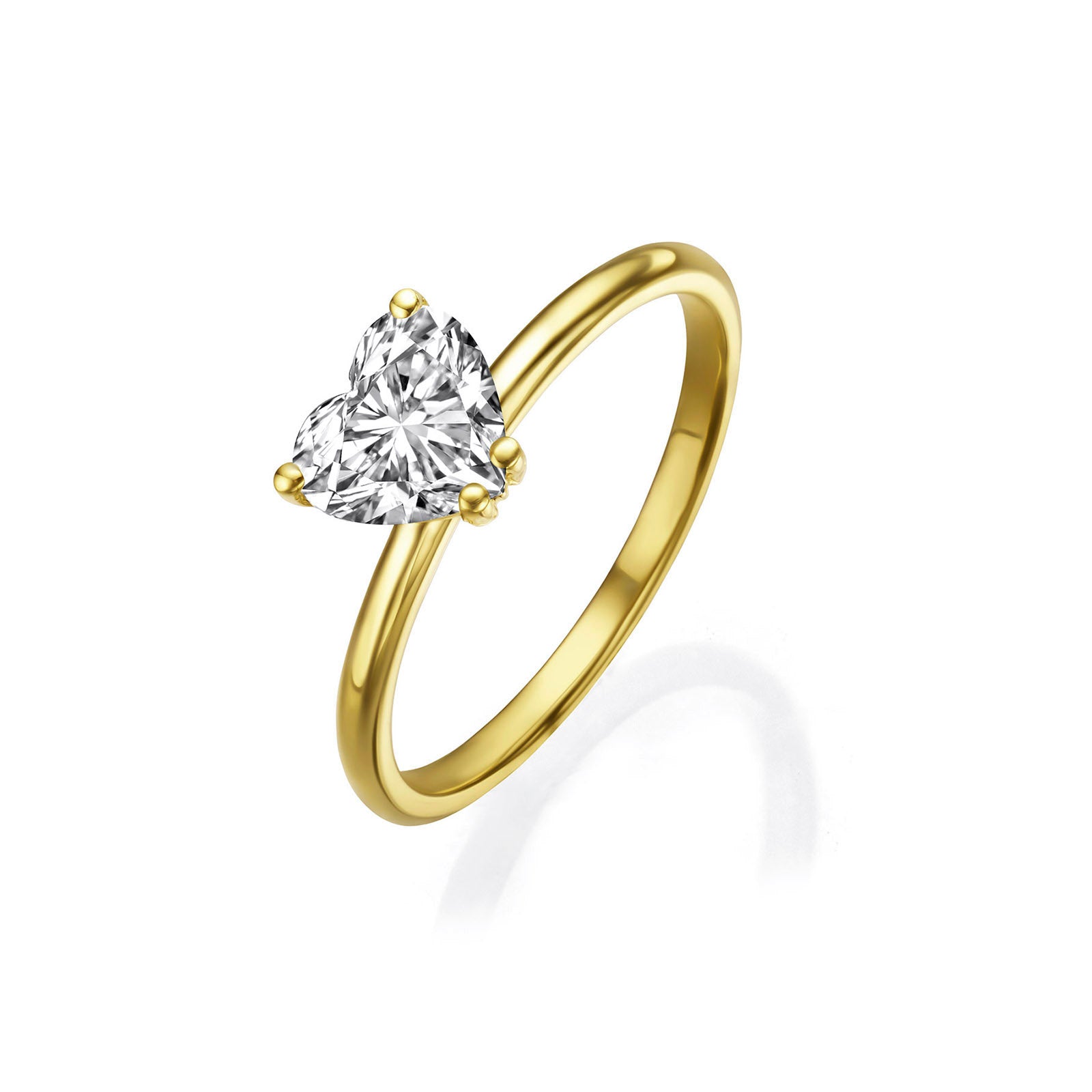 טבעת יהלום מעבדה מזהב צהוב 14K -  לב אמור