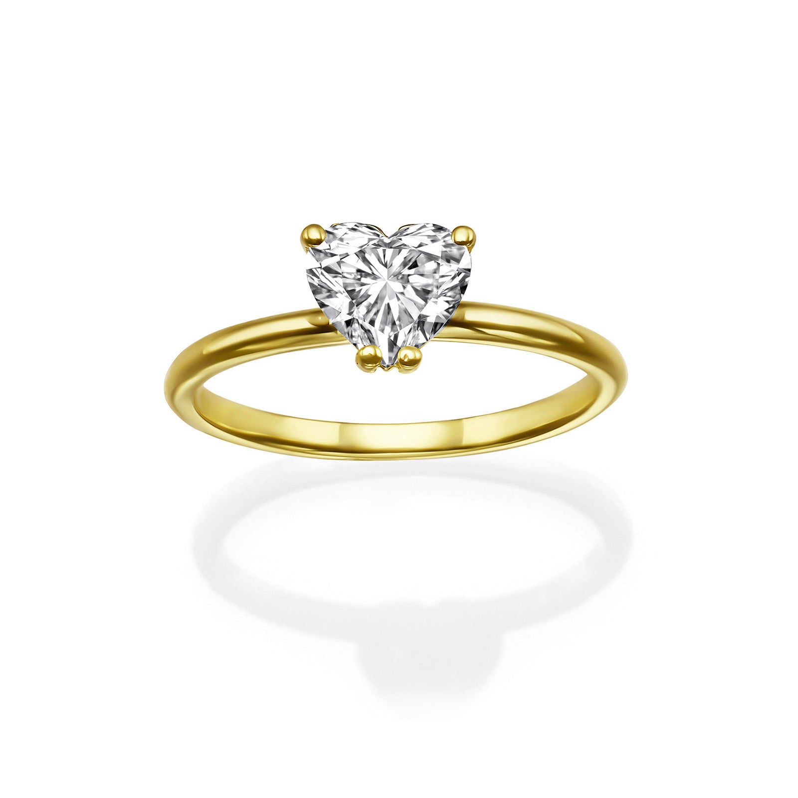 טבעת יהלום מעבדה מזהב צהוב 14K -  לב אמור