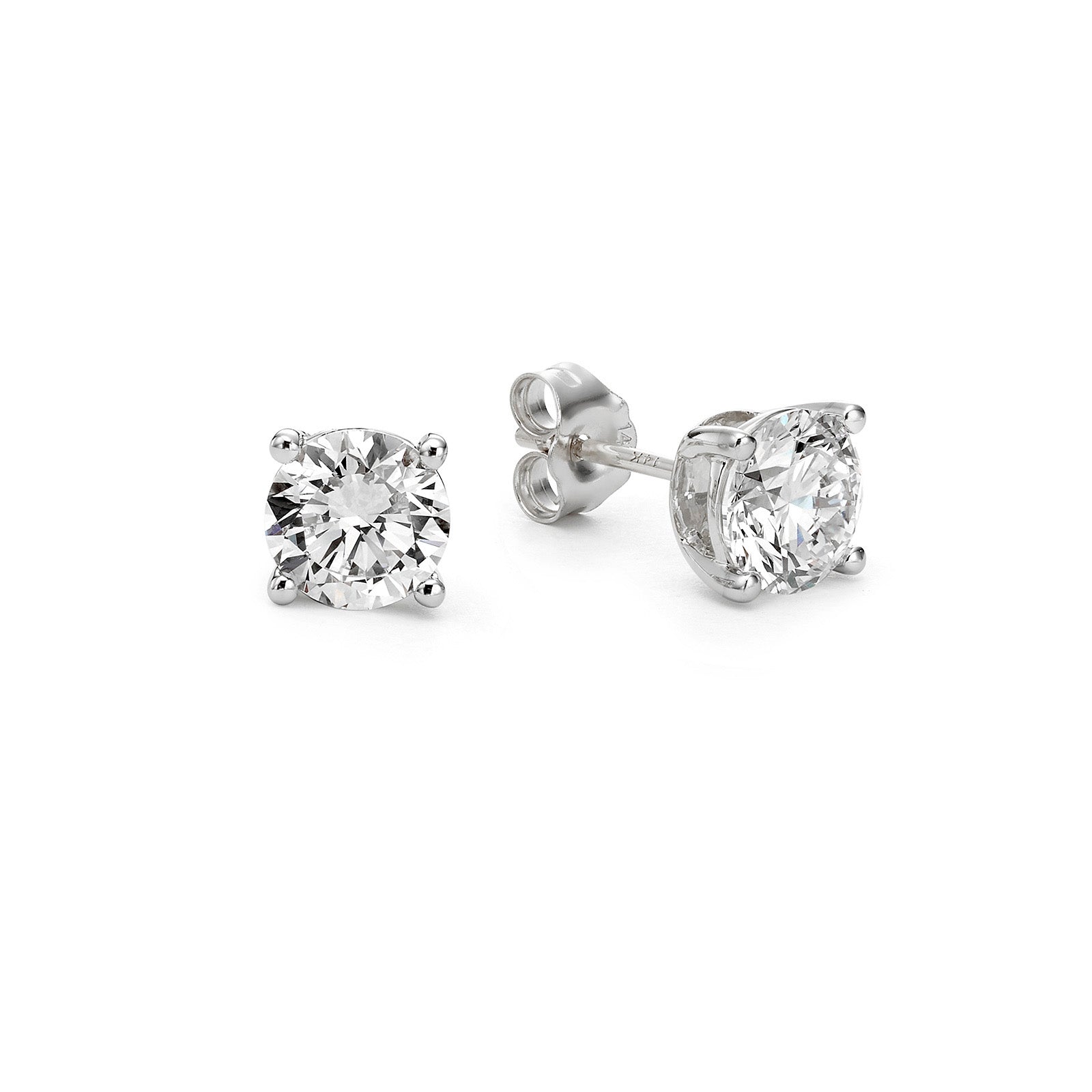 עגילי יהלומי מעבדה מזהב לבן 14K - עגול בריליאנט 2.5 קראט