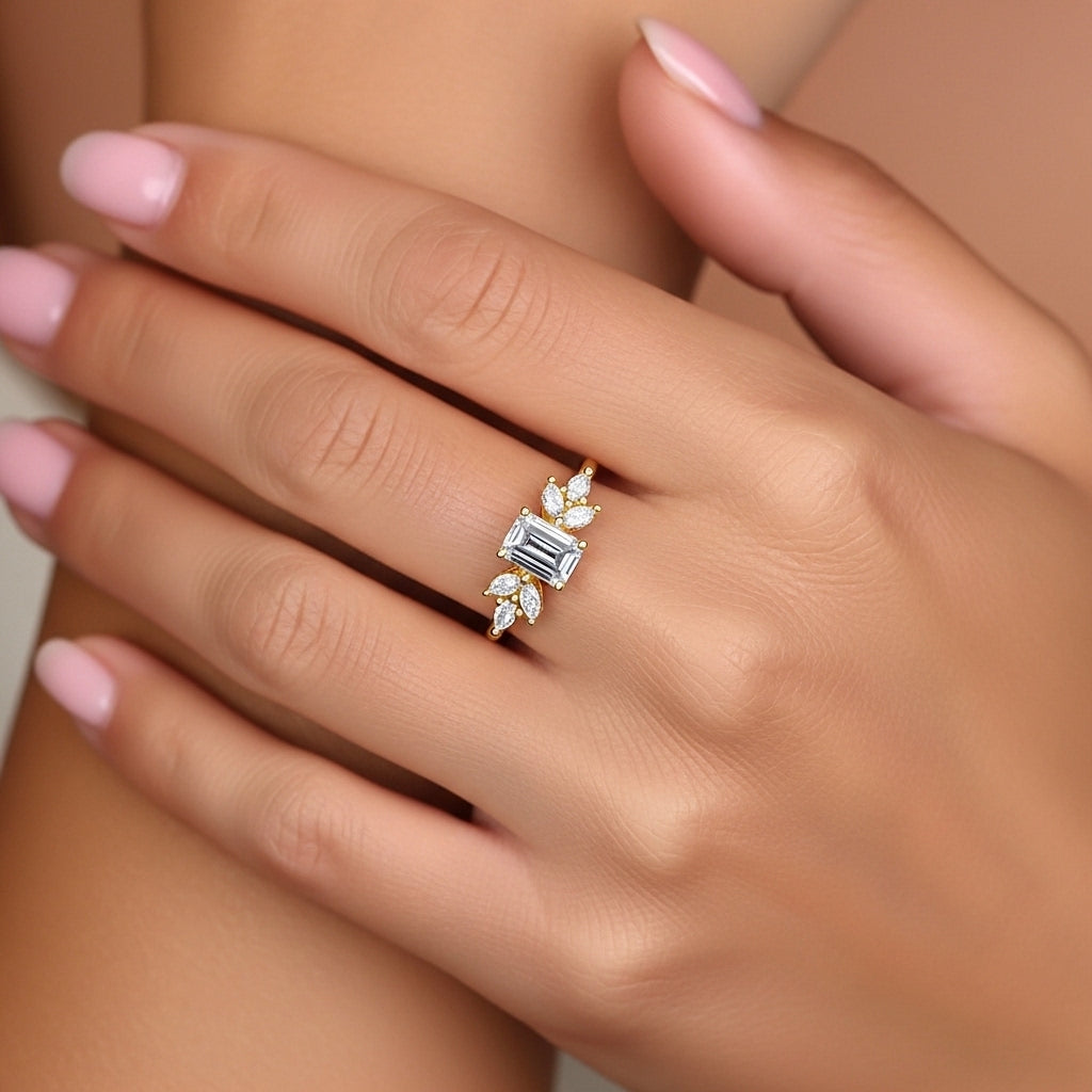 טבעת יהלום מעבדה מזהב צהוב 14K - אמילי