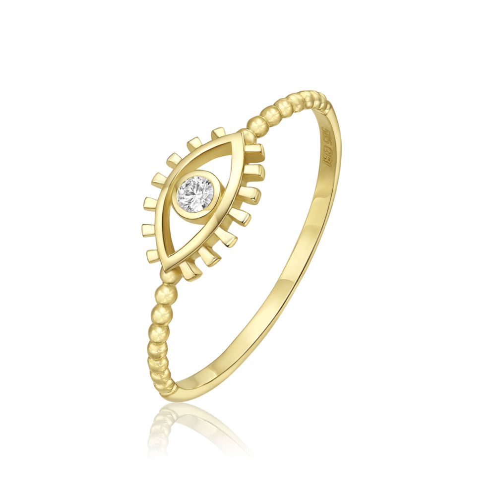 תכשיטי זהב לנשים | טבעת לנשים מזהב צהוב 14 קראט - עין
