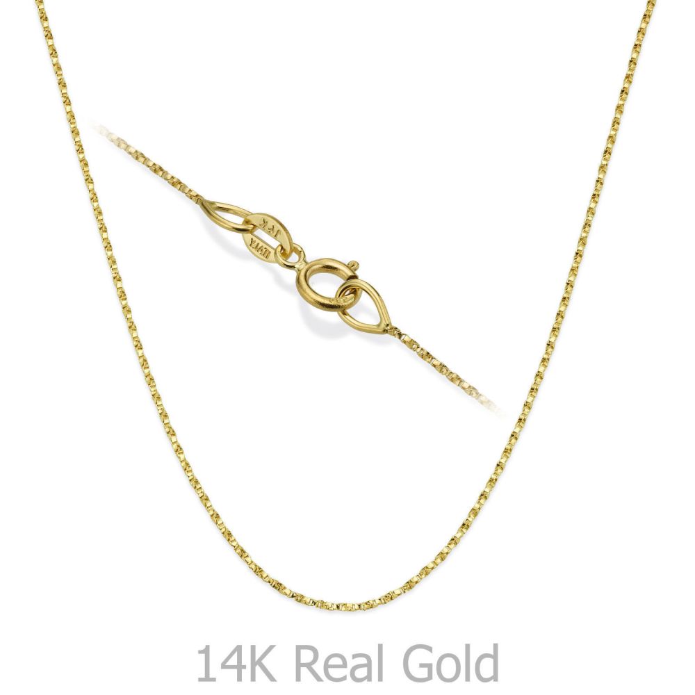 תכשיטי זהב לנשים | תליון ושרשרת מזהב צהוב 14 קראט - קוביית זהב