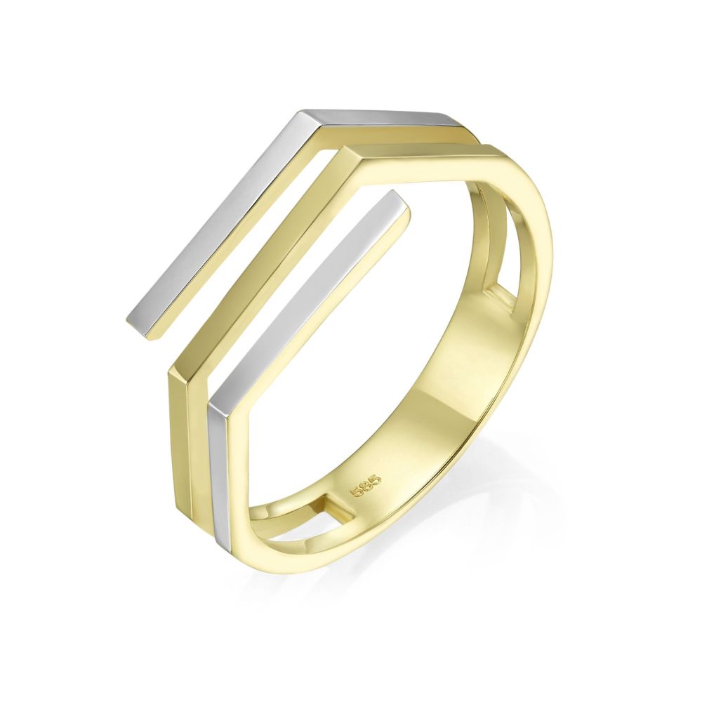 תכשיטי זהב לנשים | טבעת מזהב צהוב ולבן 14 קראט - אלין