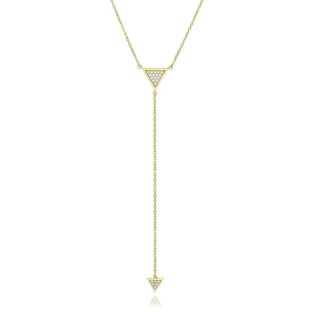 תכשיטי זהב לנשים | שרשרת ותליון מזהב צהוב 14 קראט - פירמידות תלויות