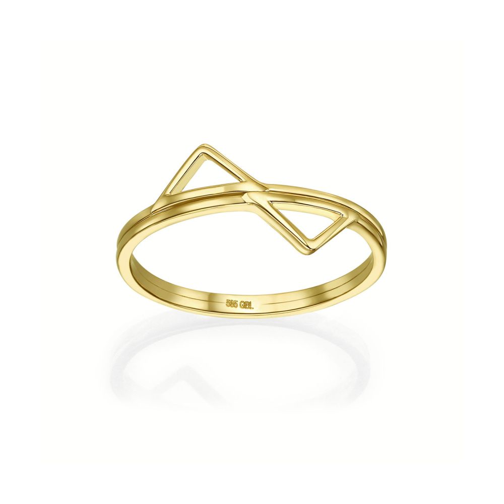 תכשיטי זהב לנשים | טבעת מזהב צהוב 14 קראט - פירמידות משתקפות