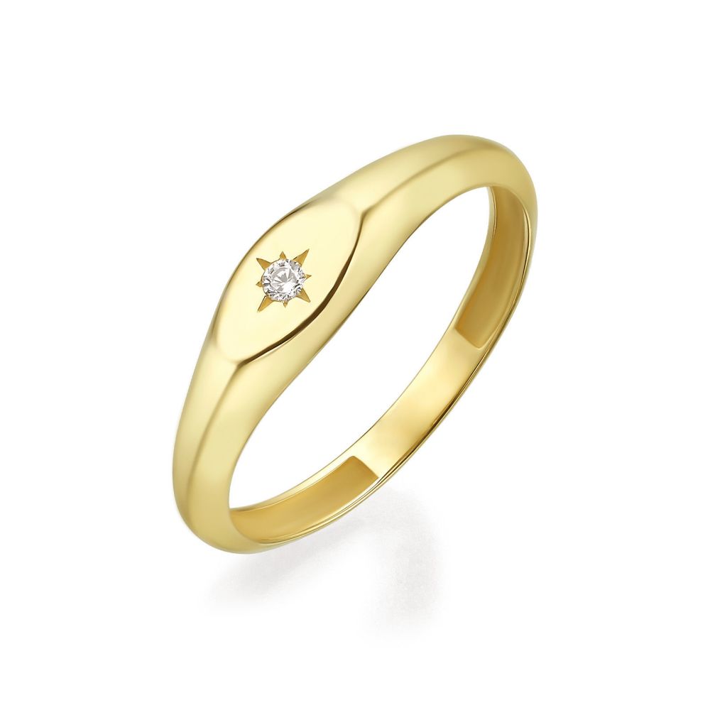 תכשיטי זהב לנשים | טבעת מזהב צהוב 14 קראט - חותם אליפסה מנצנץ