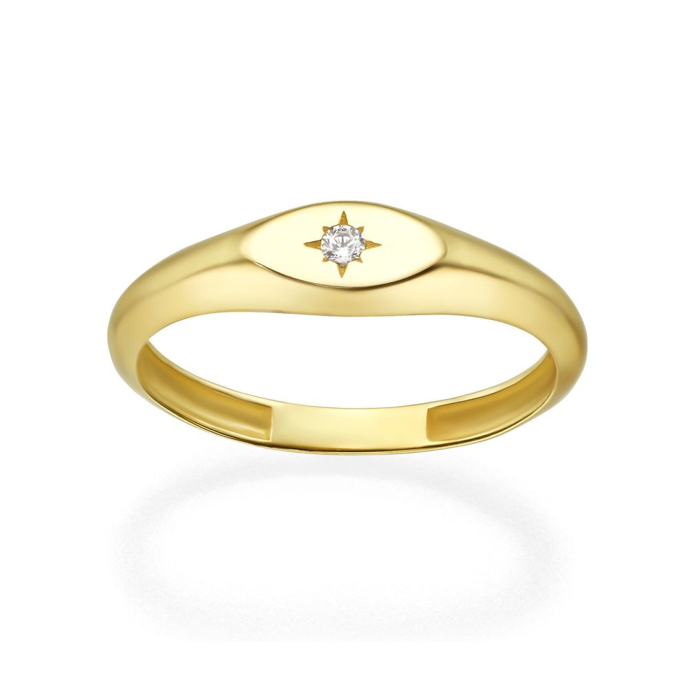 תכשיטי זהב לנשים | טבעת מזהב צהוב 14 קראט - חותם אליפסה מנצנץ