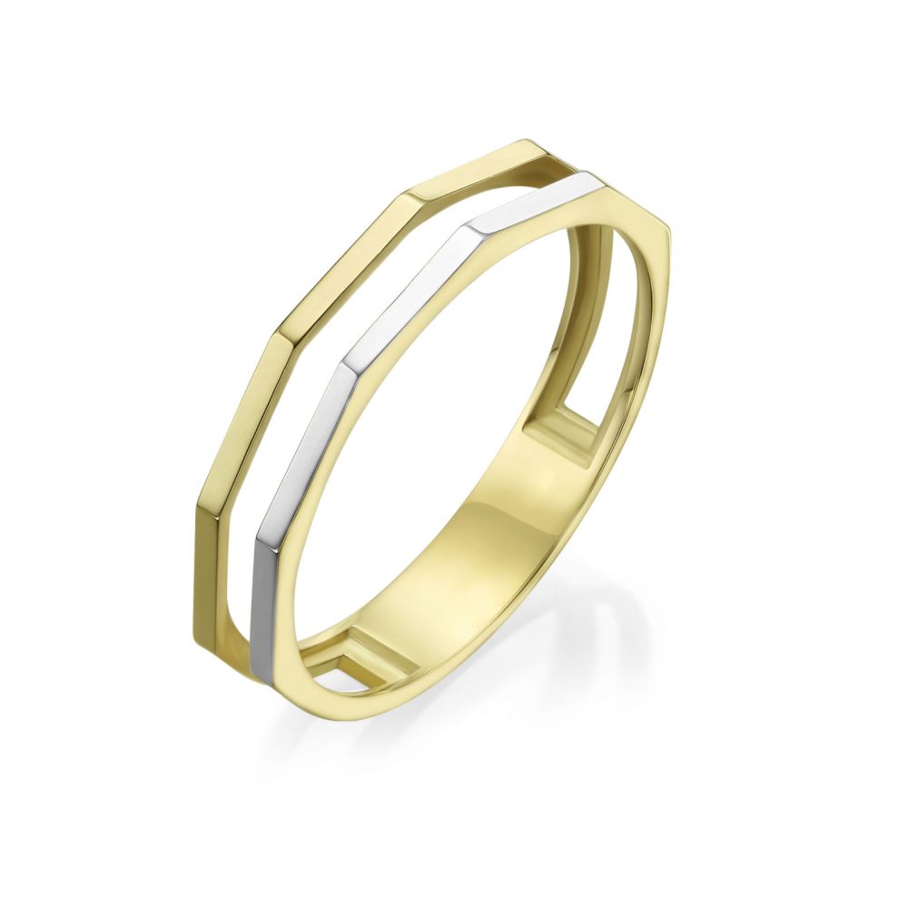 תכשיטי זהב לנשים | טבעת מזהב צהוב ולבן 14 קראט - מילאן