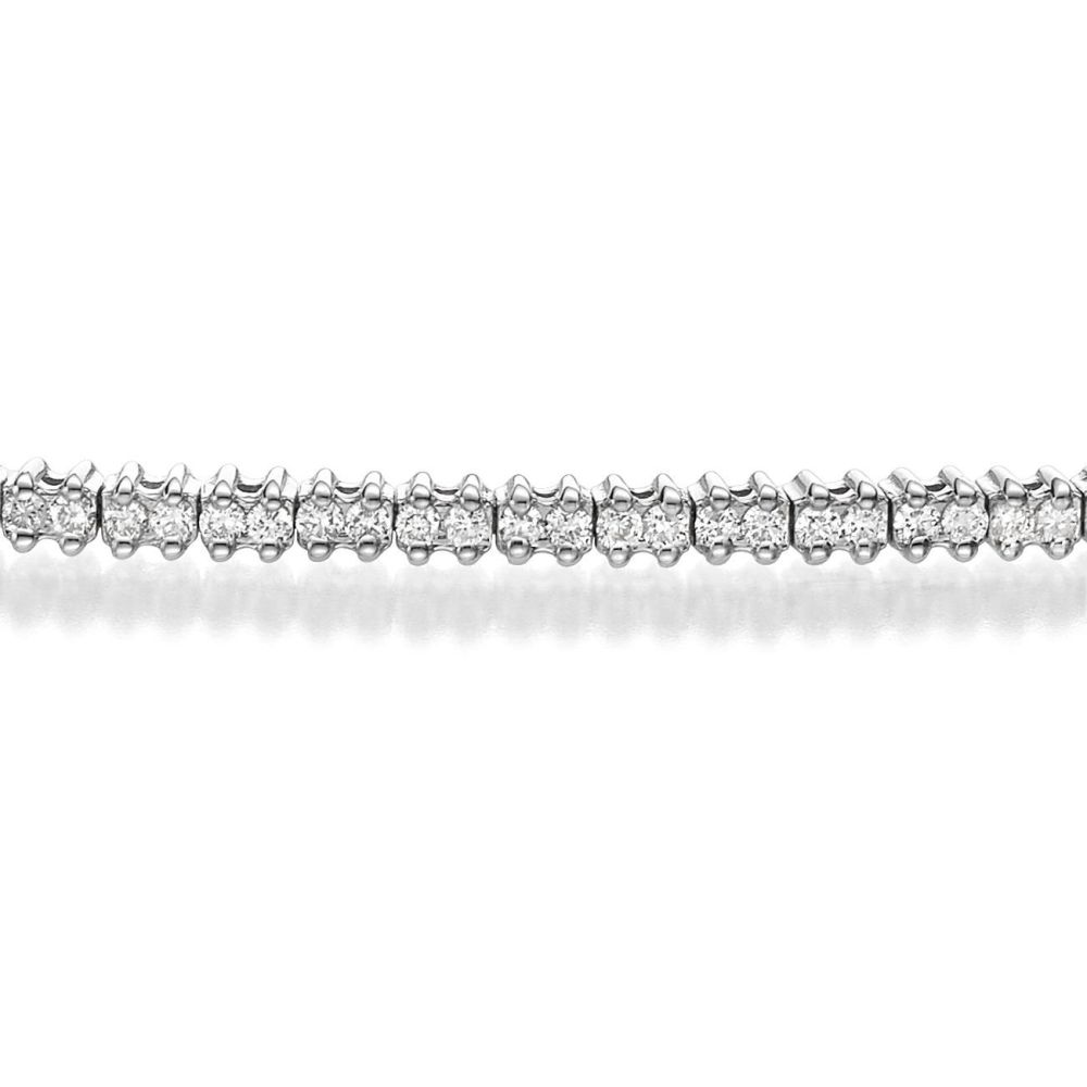 תכשיטי יהלומים | צמיד טניס יהלומים שתי שיניים מזהב לבן 14 קראט - אליזבת