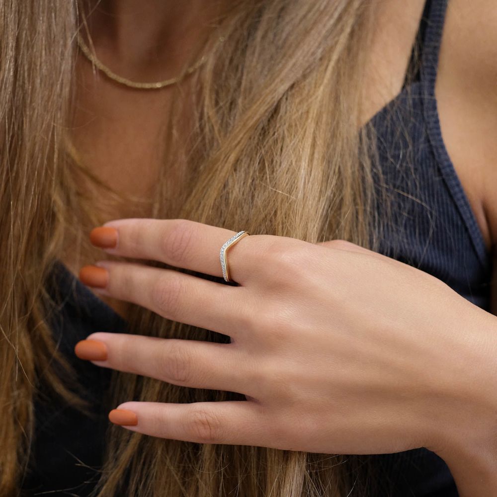 תכשיטי יהלומים | טבעת יהלומים מזהב צהוב 14 קראט - לורי