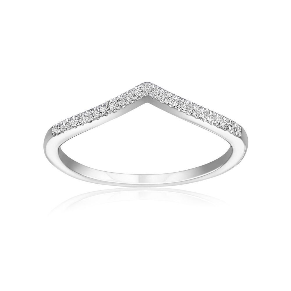 תכשיטי יהלומים | טבעת יהלומים מזהב לבן 14 קראט - וי מנצנץ 