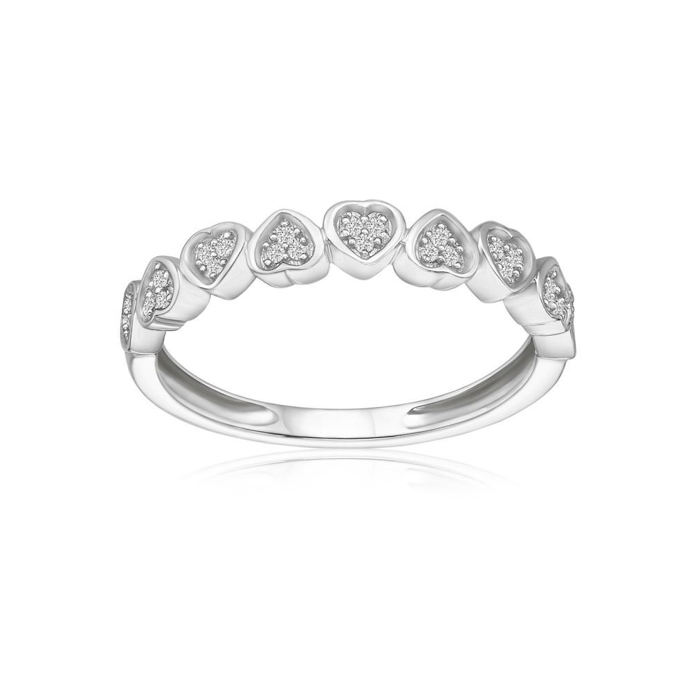 תכשיטי יהלומים | טבעת יהלומים מזהב לבן 14 קראט - לבבות  ניקה 