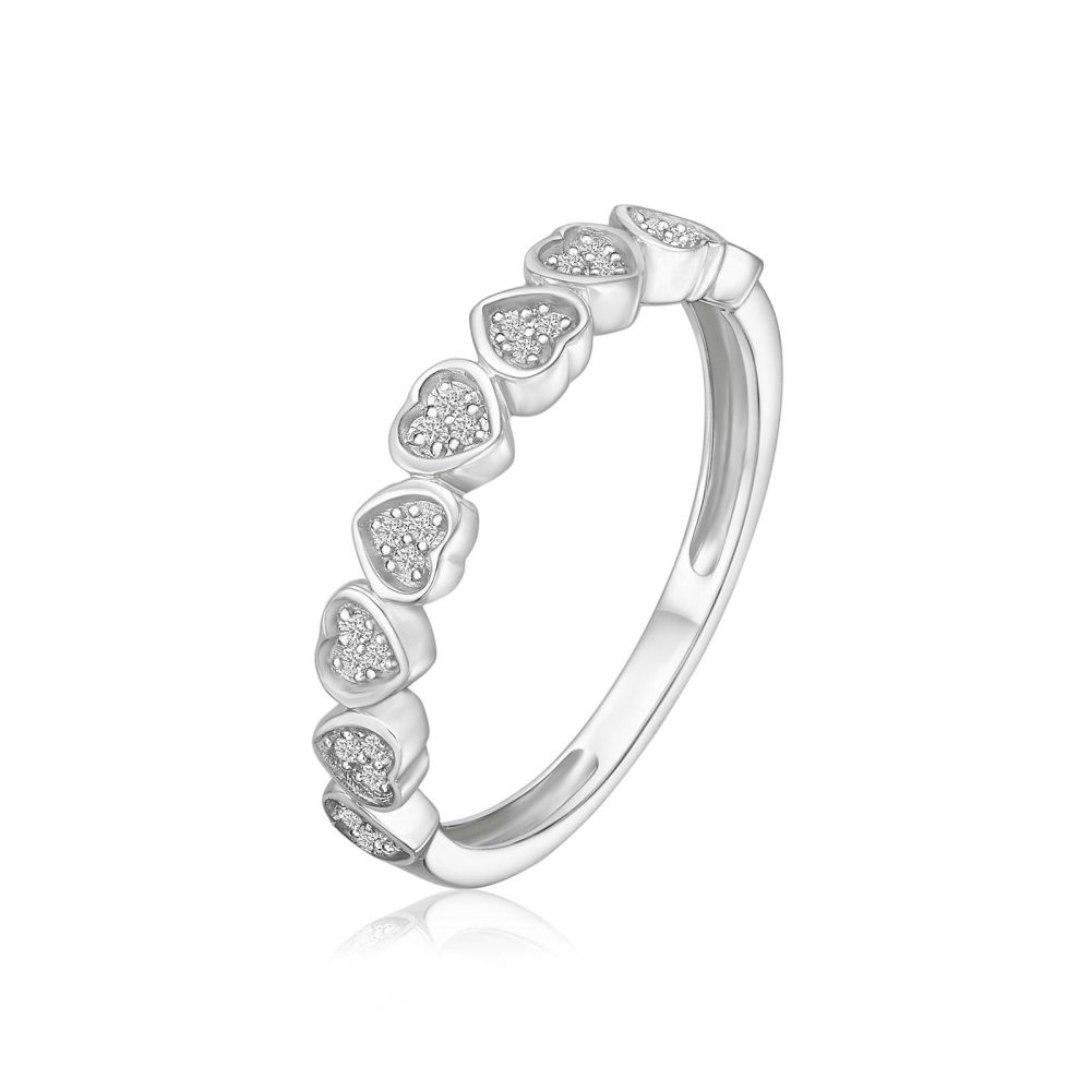 תכשיטי יהלומים | טבעת יהלומים מזהב לבן 14 קראט - לבבות  ניקה 