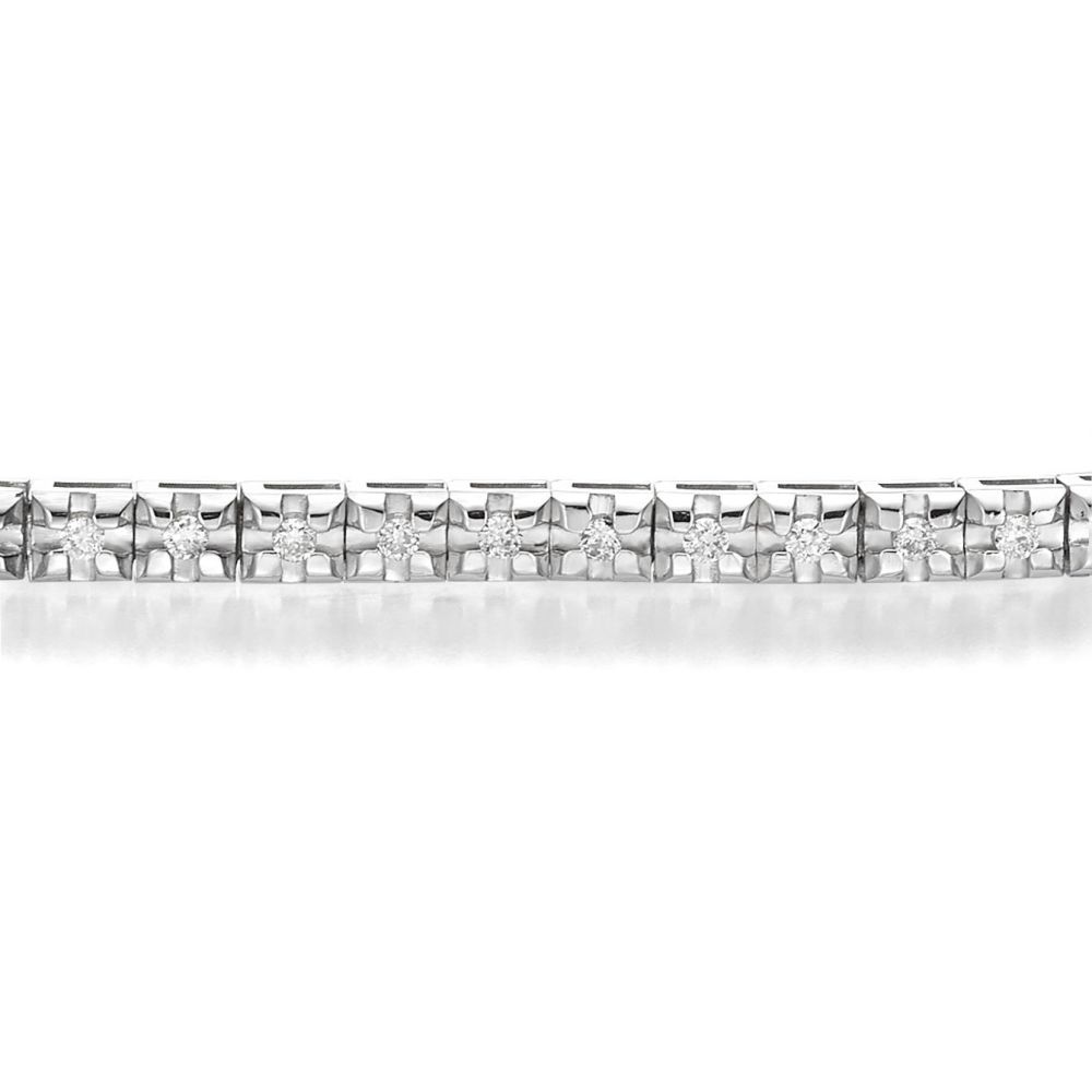תכשיטי יהלומים | צמיד טניס יהלומים פירמידה מזהב לבן 14 קראט - קייט