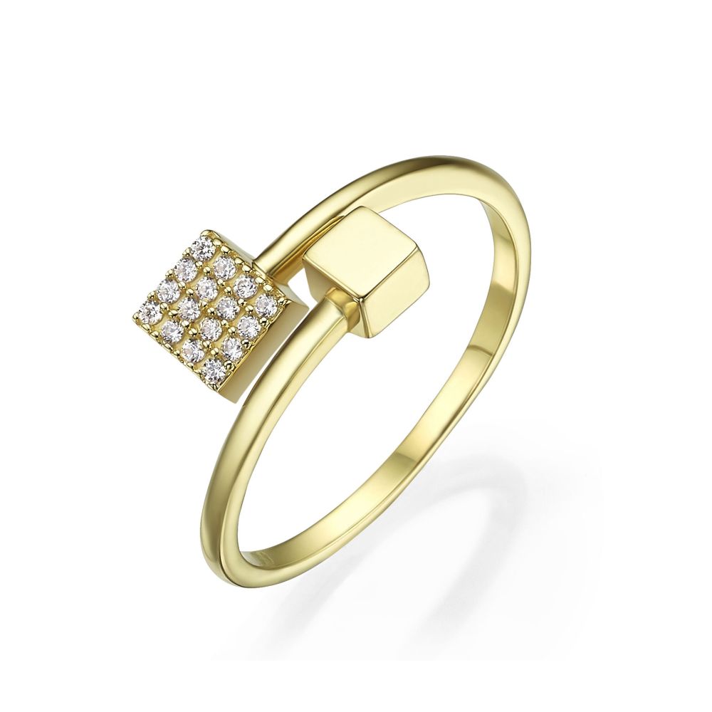תכשיטי זהב לנשים | טבעת פתוחה מזהב צהוב 14 קראט - קוביות מנצנצות