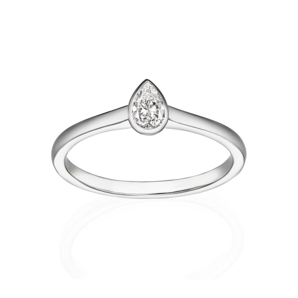תכשיטי יהלומים | טבעת יהלום טיפה מזהב לבן 14 קראט - טיפה