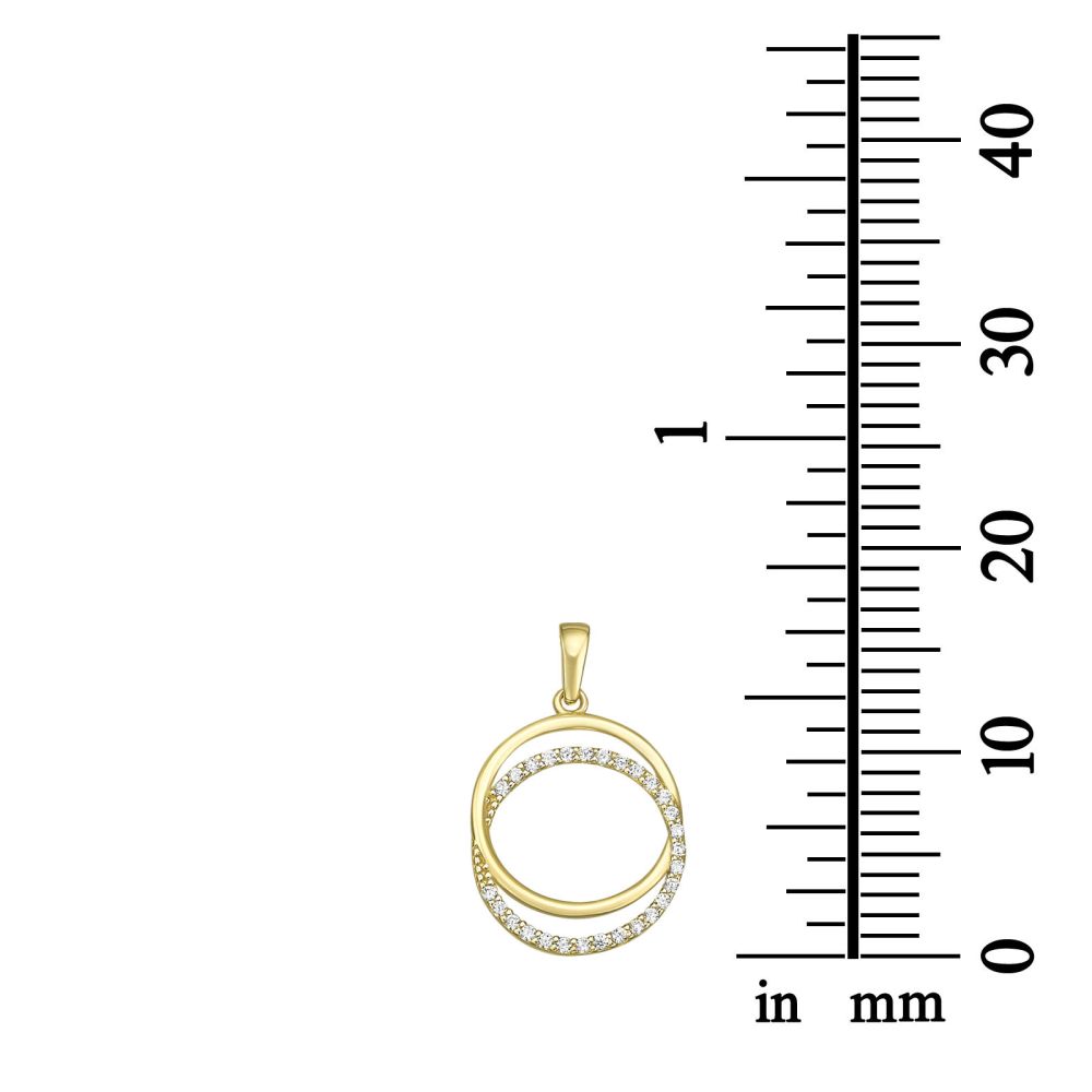 תכשיטי זהב לנשים | תליון ושרשרת מזהב צהוב 14 קראט - עיגולים משולבים
