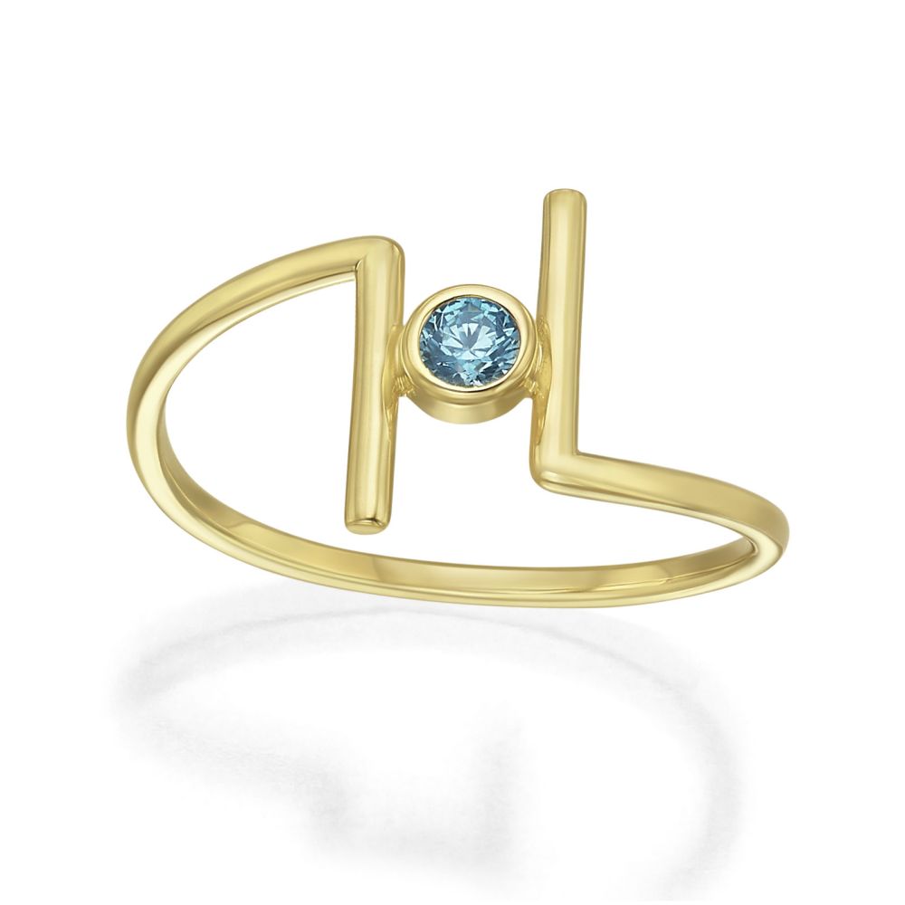 טבעות זהב | טבעת לנשים מזהב צהוב 14 קראט - ריין כחולה