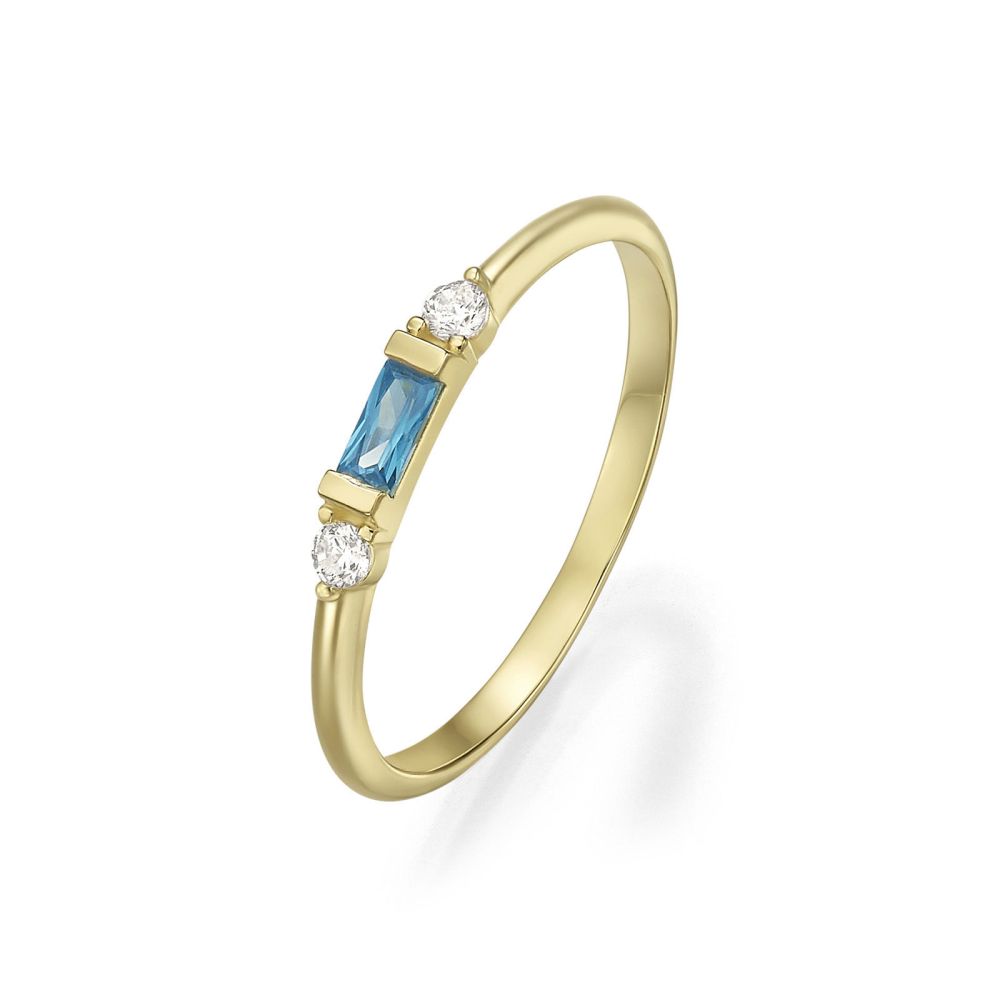 טבעות זהב | טבעת לנשים מזהב צהוב 14 קראט - פנלופי כחולה