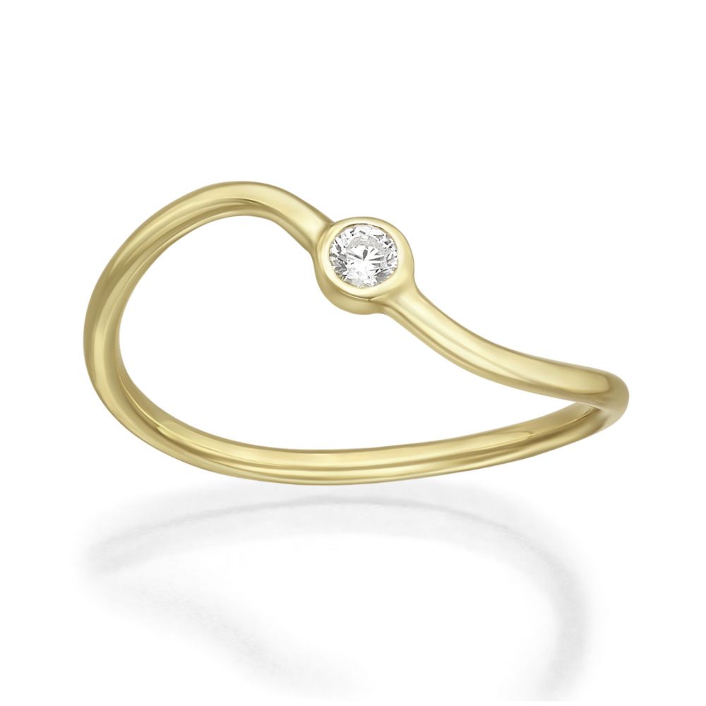 טבעות זהב | טבעת לנשים מזהב צהוב 14 קראט - גל זירקון
