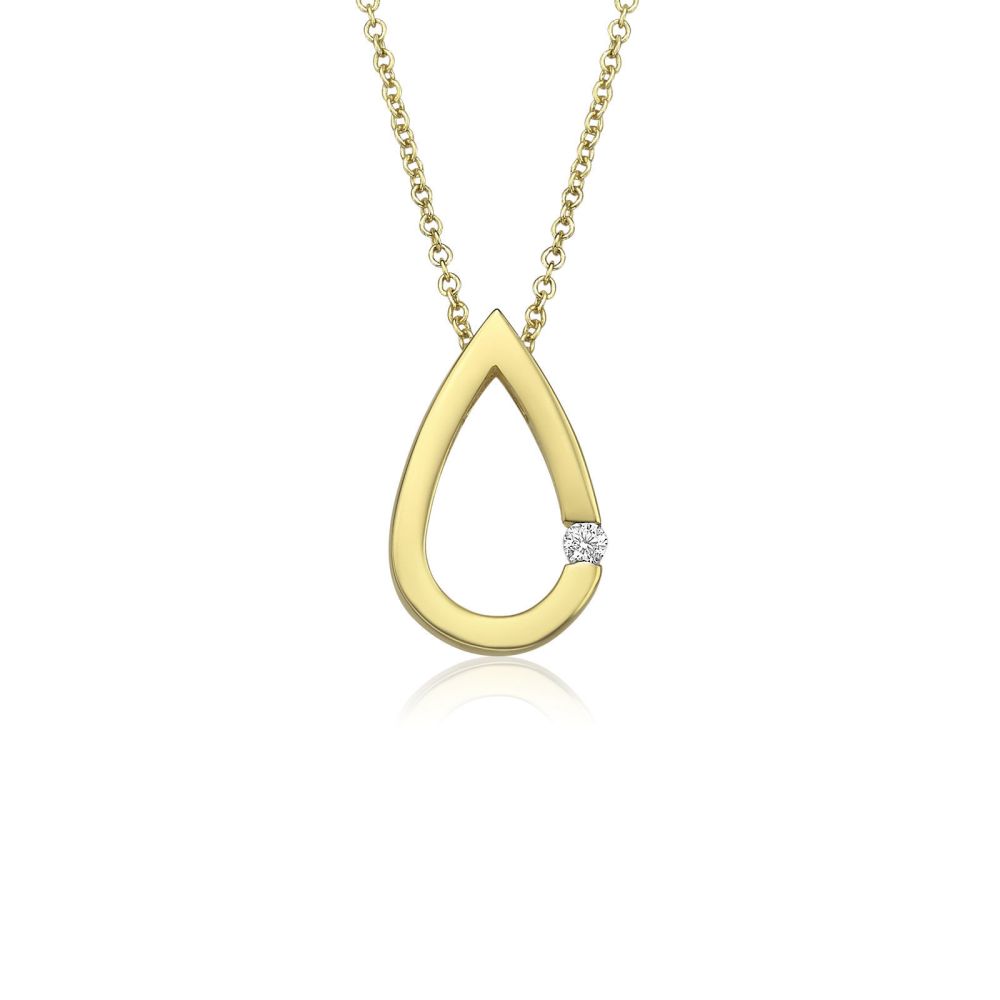 תכשיטי זהב לנשים | תליון ושרשרת יהלום מזהב צהוב 14 קראט - טיפה יהלום