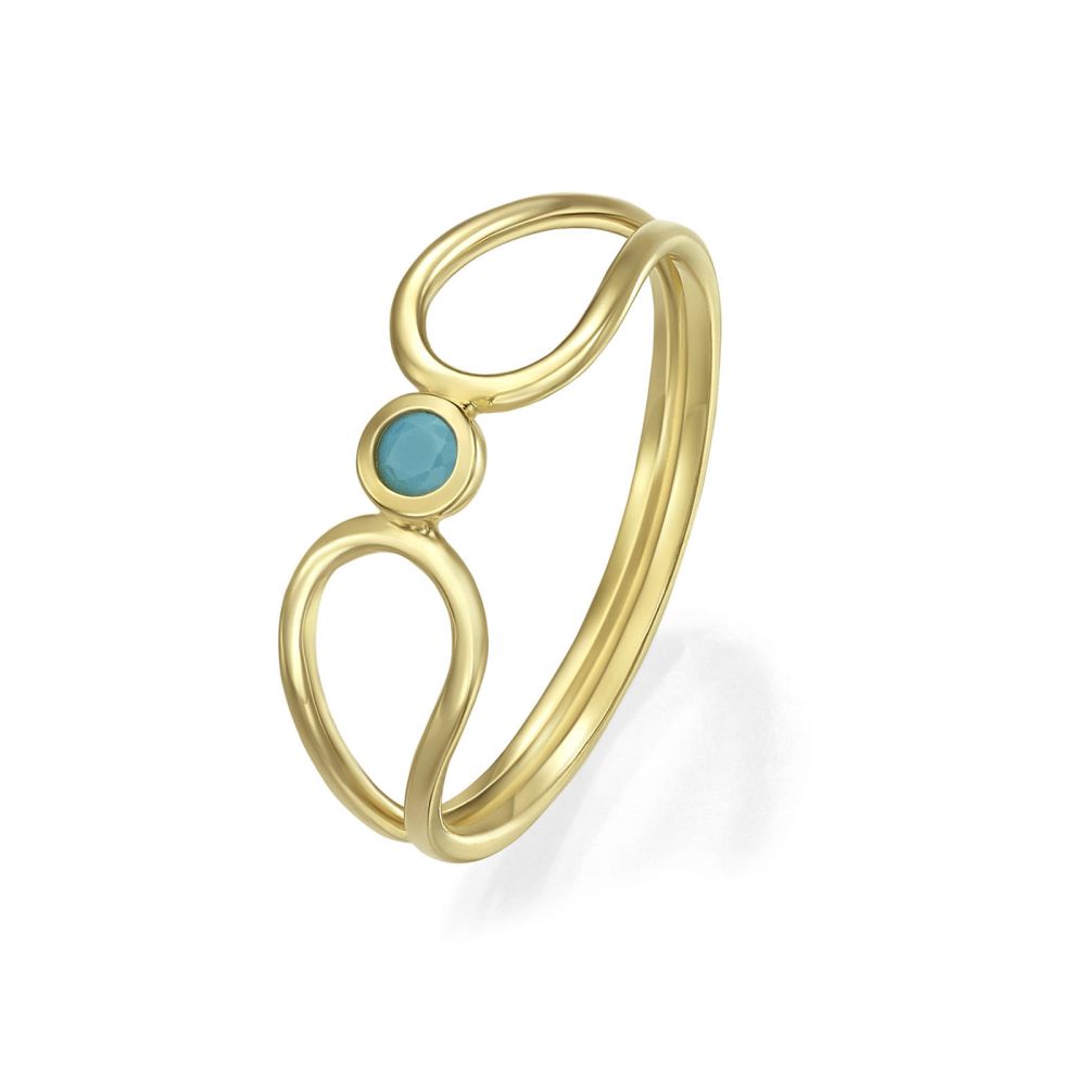 טבעות זהב | טבעת לנשים מזהב צהוב 14 קראט - אריאל כחולה