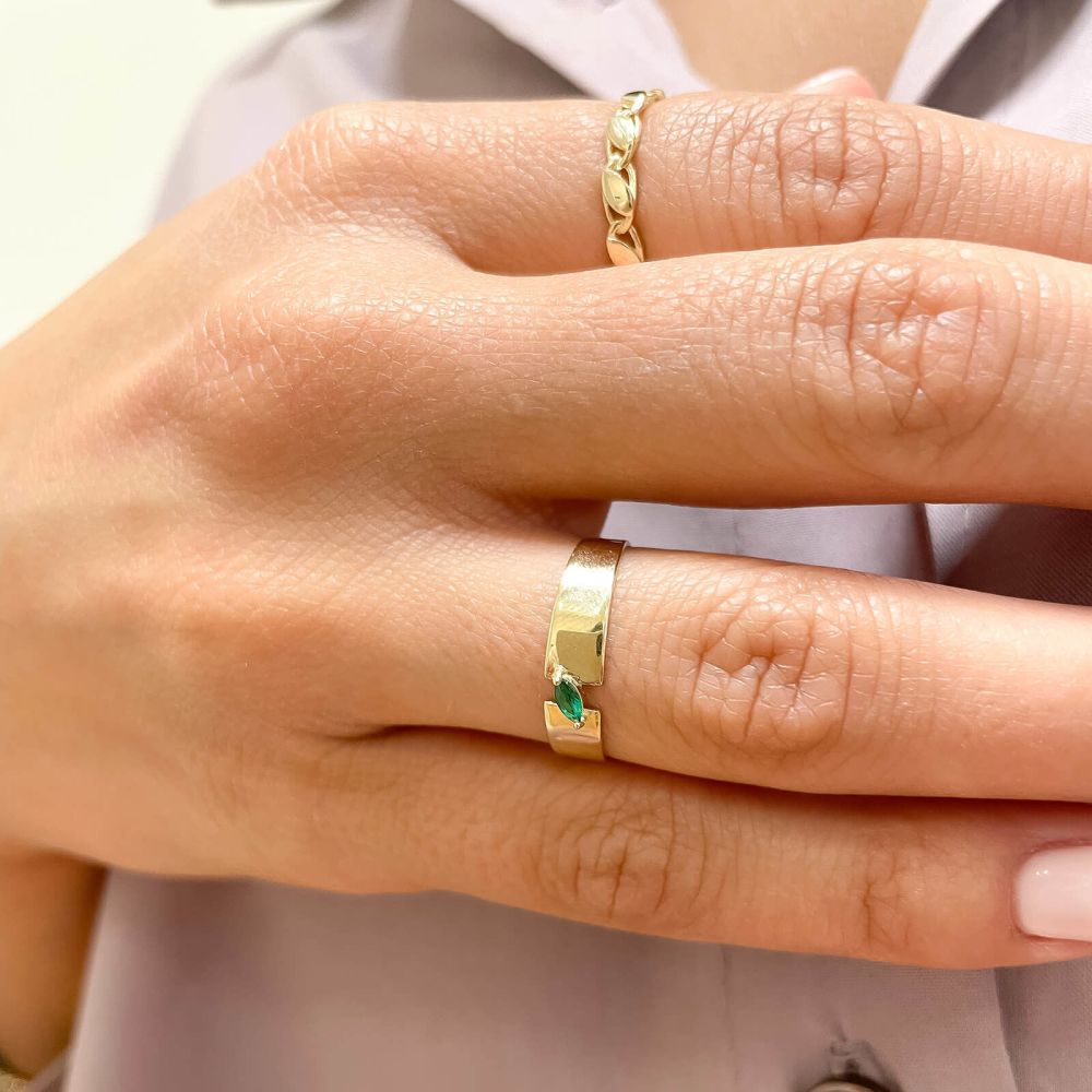 טבעות זהב | טבעת לנשים מזהב צהוב 14 קראט - ליף