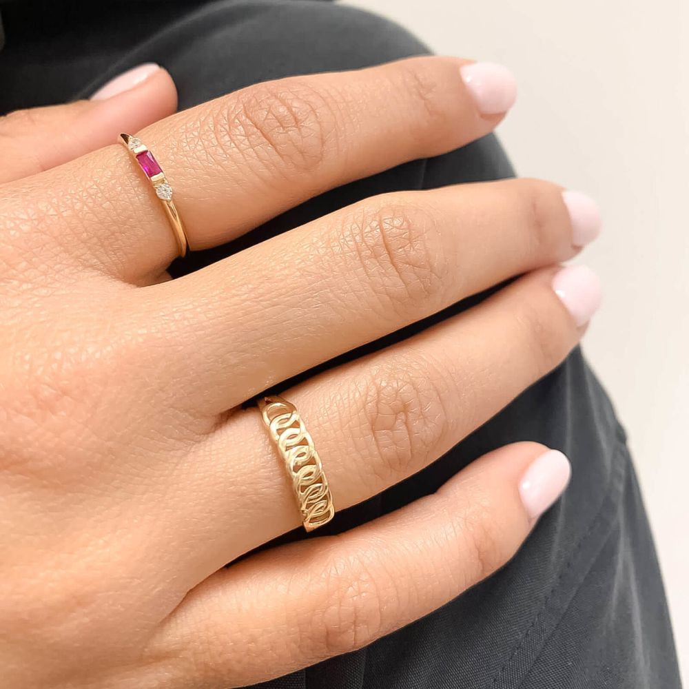 טבעות זהב | טבעת לנשים מזהב צהוב 14 קראט - פנלופי אדומה