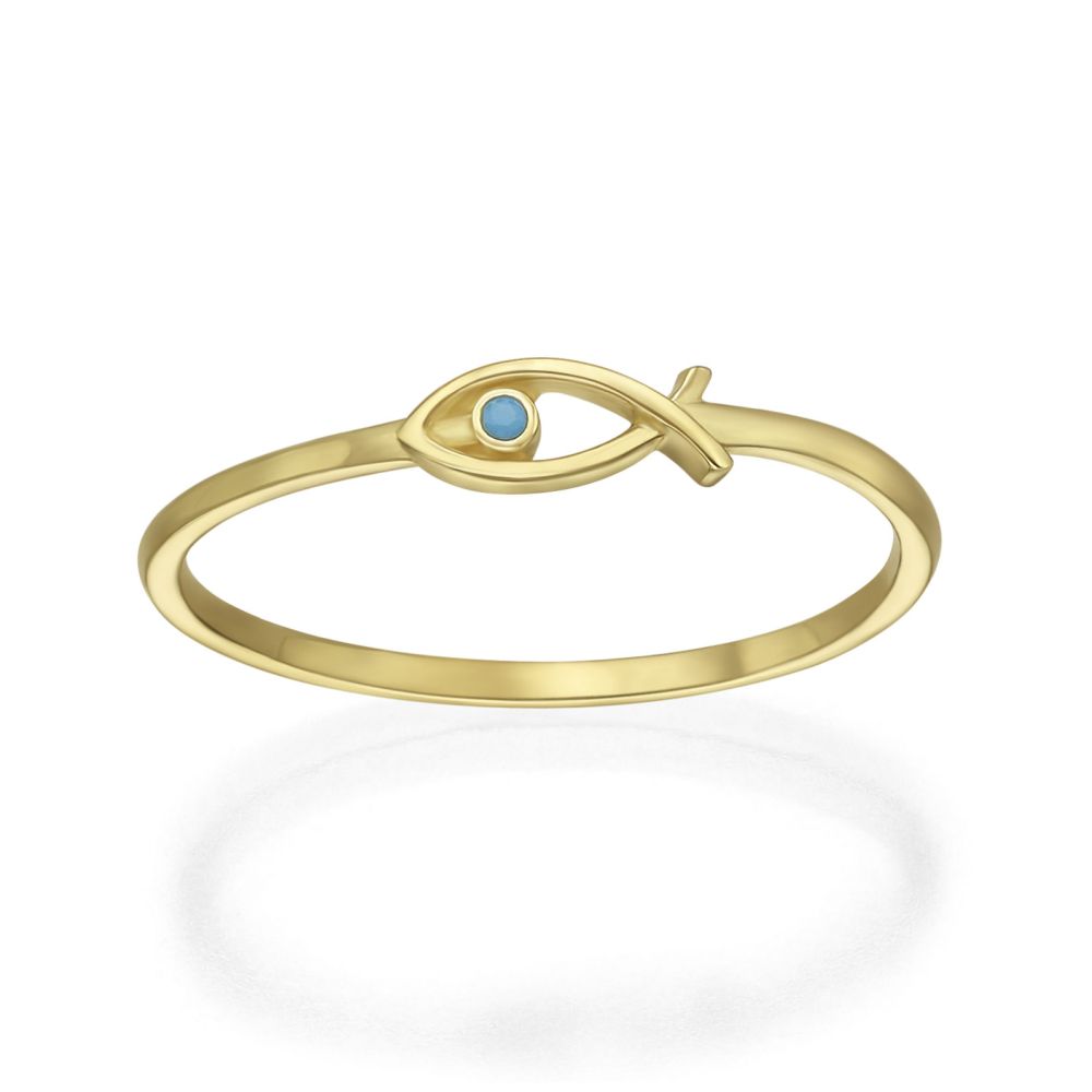 טבעות זהב | טבעת לנשים מזהב צהוב 14 קראט - דג זהב עין כחולה