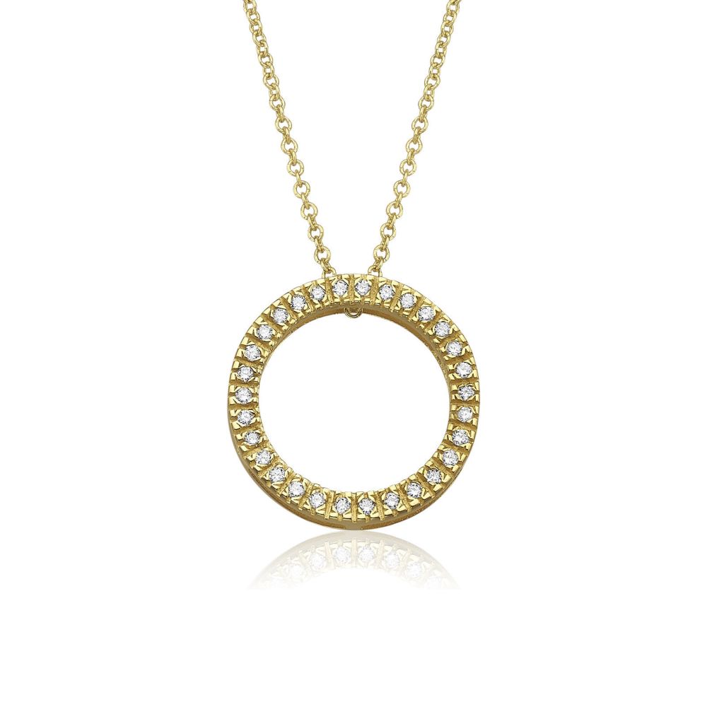 תכשיטי זהב לנשים | תליון ושרשרת יהלומים מזהב צהוב 14 קראט - מעגל החיים יהלומים