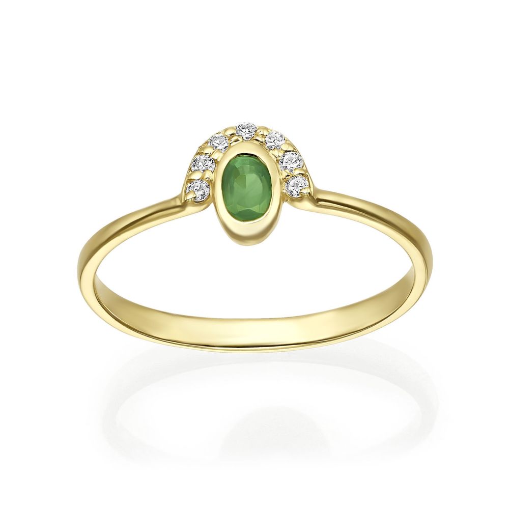 תכשיטי זהב לנשים | טבעת יהלומים ואבן חן אמרלד מזהב צהוב 14 קראט  -  בריאנה ירוקה