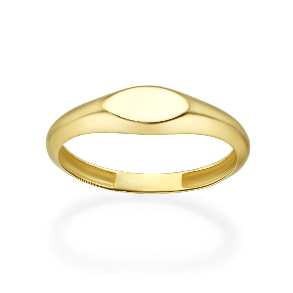 תכשיטי זהב לנשים | טבעת מזהב צהוב 14 קראט - חותם אליפסה דק