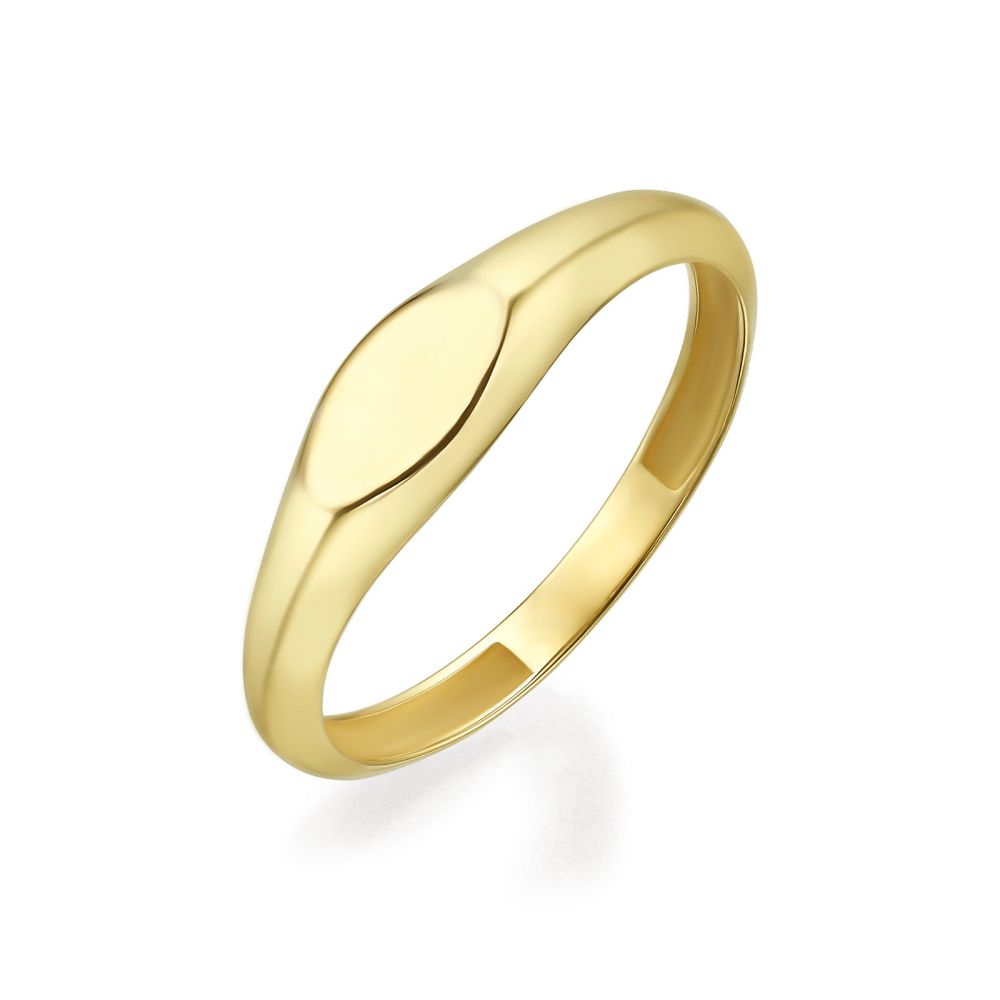 תכשיטי זהב לנשים | טבעת מזהב צהוב 14 קראט - חותם אליפסה דק
