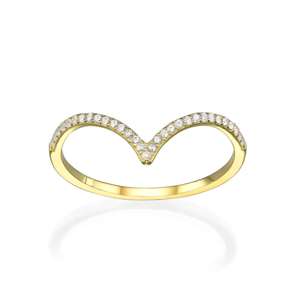 תכשיטי זהב לנשים | טבעת מזהב צהוב 14 קראט - וי גדול עם זירקונים