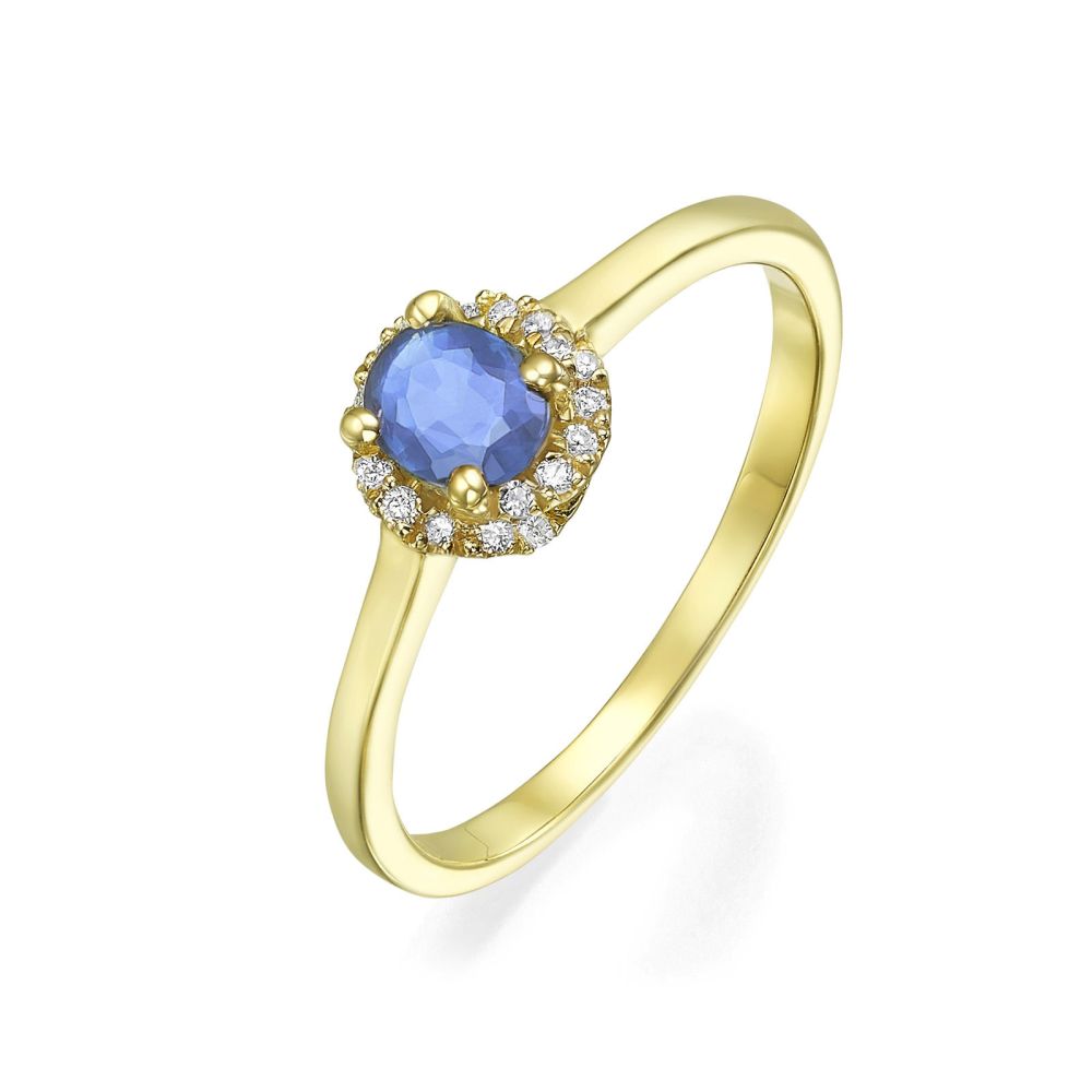 טבעות זהב | טבעת יהלומים ואבן חן ספיר מזהב צהוב 14 קראט  - רויאל