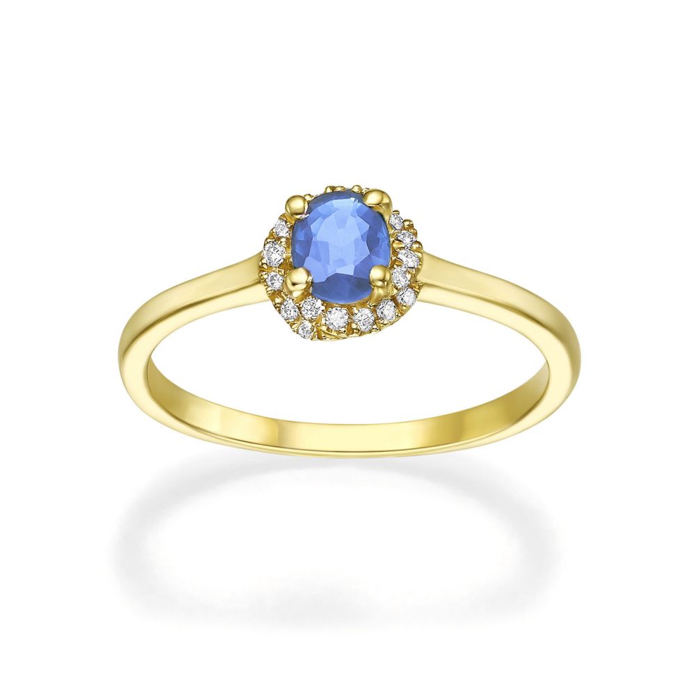 טבעות זהב | טבעת יהלומים ואבן חן ספיר מזהב צהוב 14 קראט  - רויאל