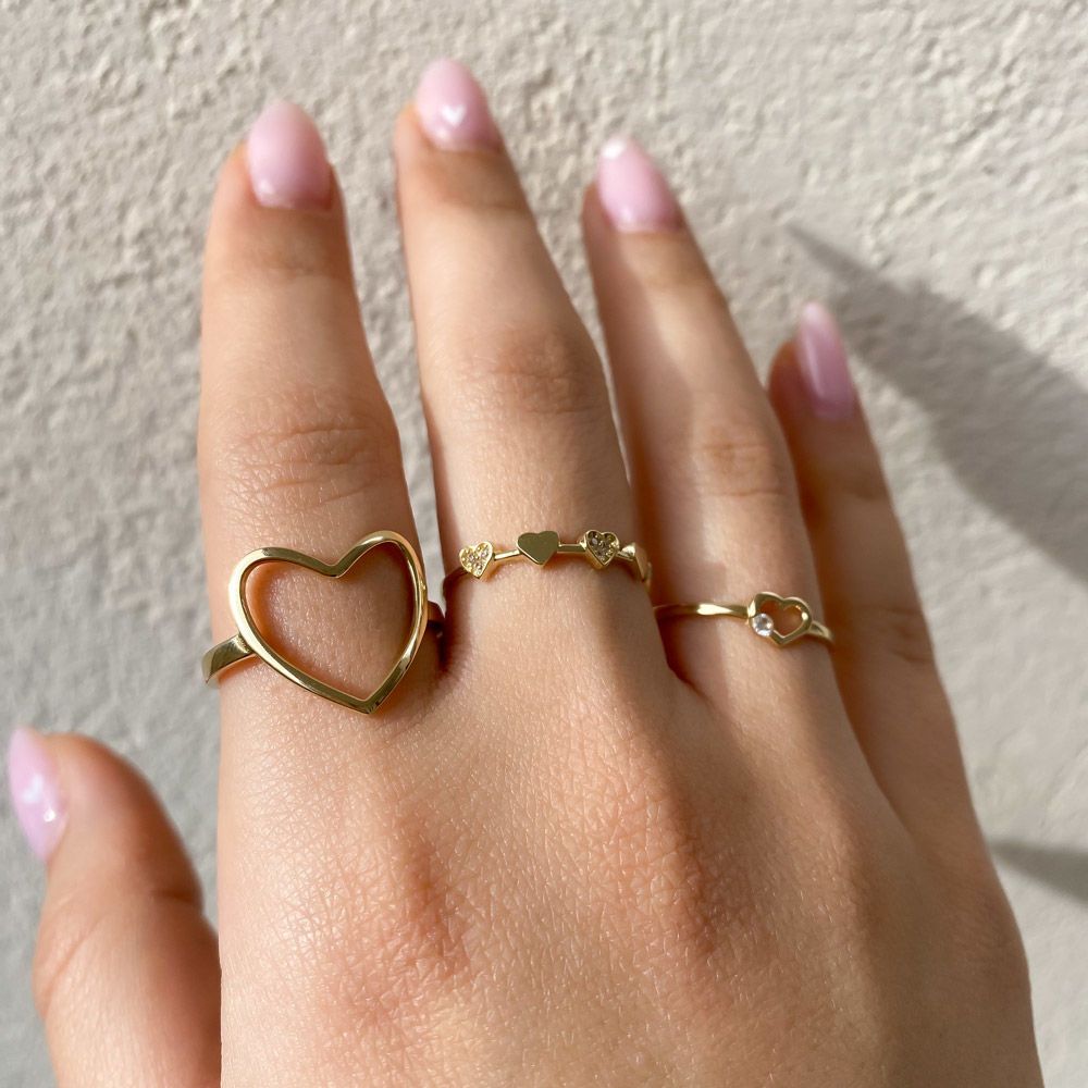 טבעות זהב | טבעת לנשים מזהב צהוב 14 קראט - לבבות לואי