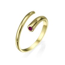 טבעת לנשים מזהב צהוב 14 קראט - ספירלה אדומה
