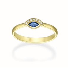טבעת יהלומים ואבן חן ספיר מזהב צהוב 14 קראט  - אריאנה 