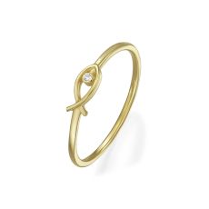 טבעת לנשים מזהב צהוב 14 קראט - דג זהב מנצנץ